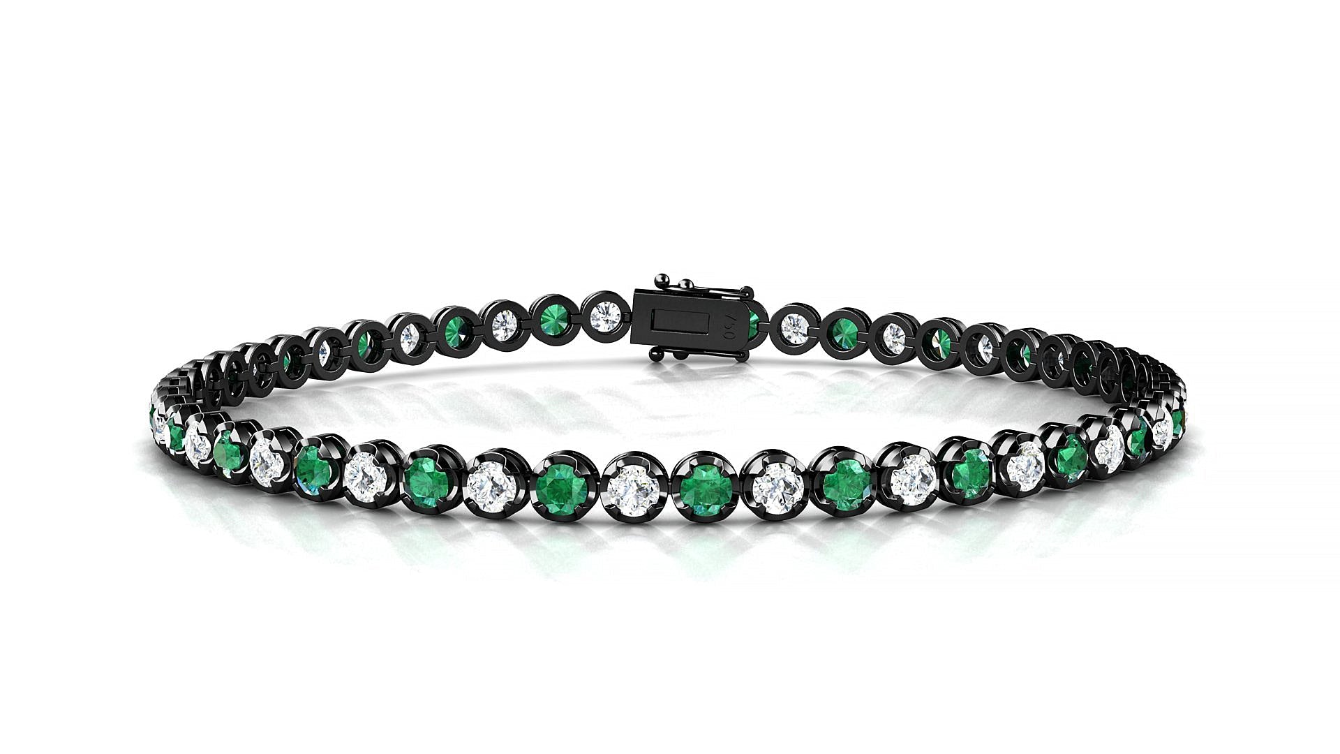 Bengal 1-1 | 18k Black Gold 2.5 mm Round Natural Emerald & Diamond Tennis Bracelet