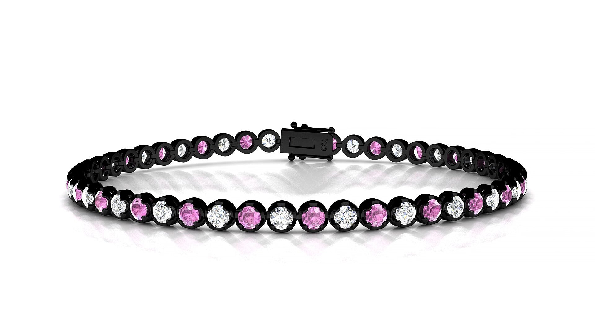 Bengal 1-1 | 18k Black Gold 2.5 mm Round Natural Pink Sapphire & Diamond 15 cm Tennis Bracelet