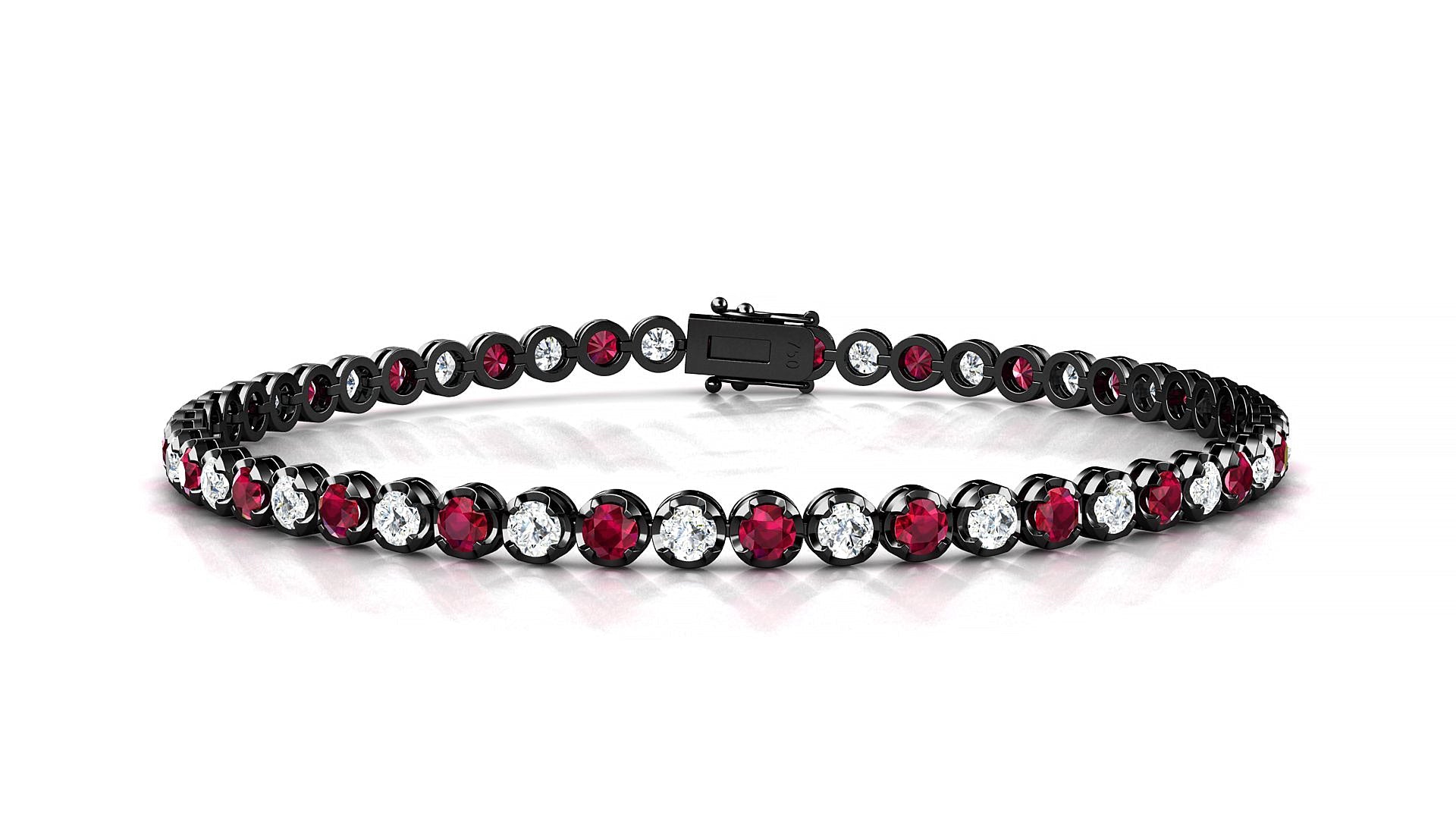 Bengal 1-1 | 18k Black Gold 2.5 mm Round Natural Ruby & Diamond Tennis Bracelet