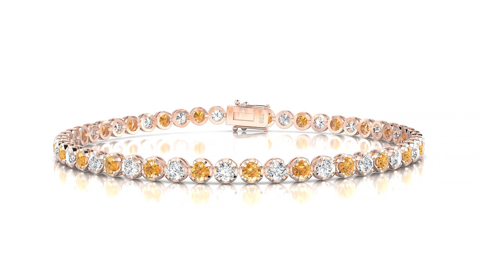 Bengal 1-1 | 18k Rose Gold 2.5 mm Round Natural Citrine & Diamond 17 cm Tennis Bracelet