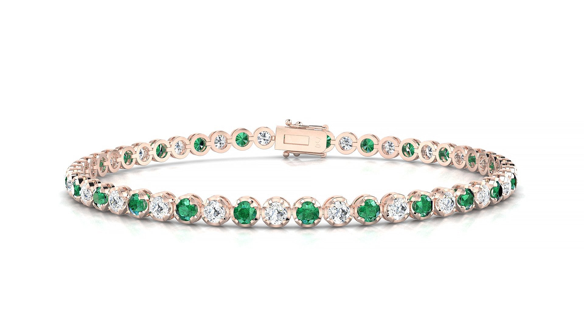 Bengal 1-1 | 18k Rose Gold 2.5 mm Round Natural Emerald & Diamond Tennis Bracelet