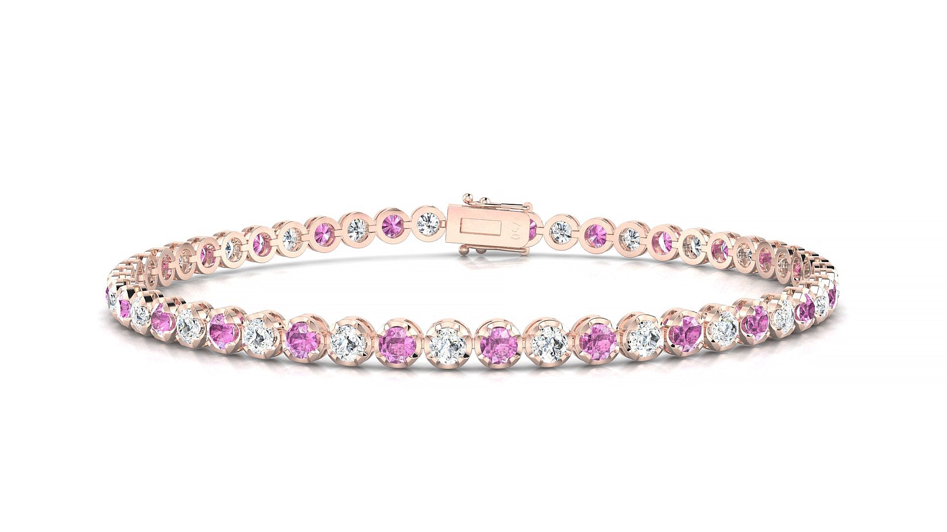 Bengal 1-1 | 18k Rose Gold 2.5 mm Round Natural Pink Sapphire & Diamond Tennis Bracelet