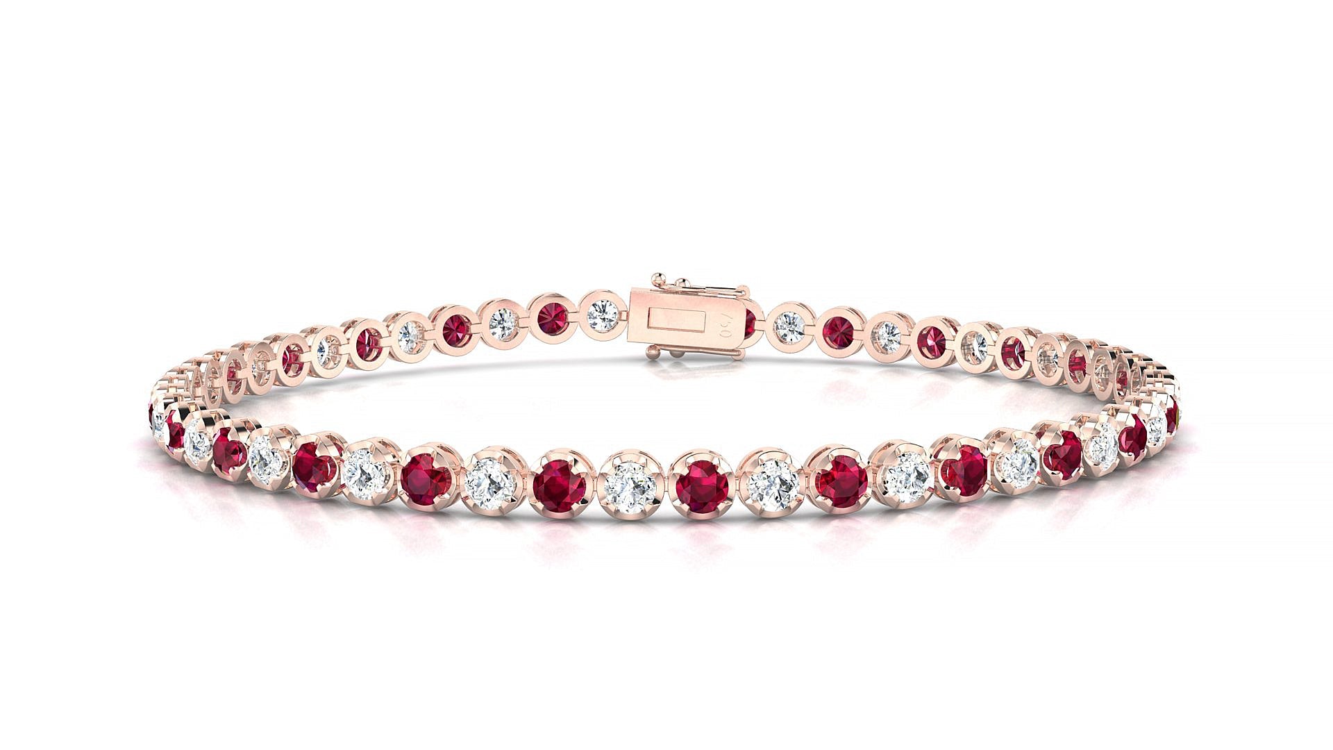 Bengal 1-1 | 18k Rose Gold 2.5 mm Round Natural Ruby & Diamond Tennis Bracelet