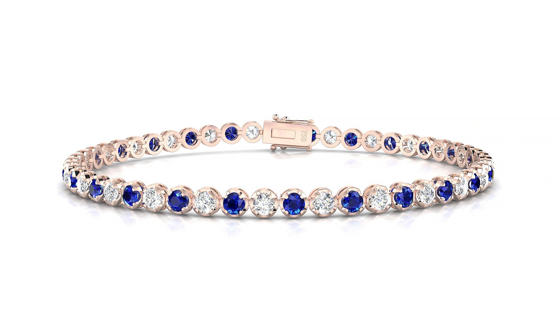 Bengal 1-1 | 18k Rose Gold 2.5 mm Round Natural Sapphire & Diamond 18 cm Tennis Bracelet