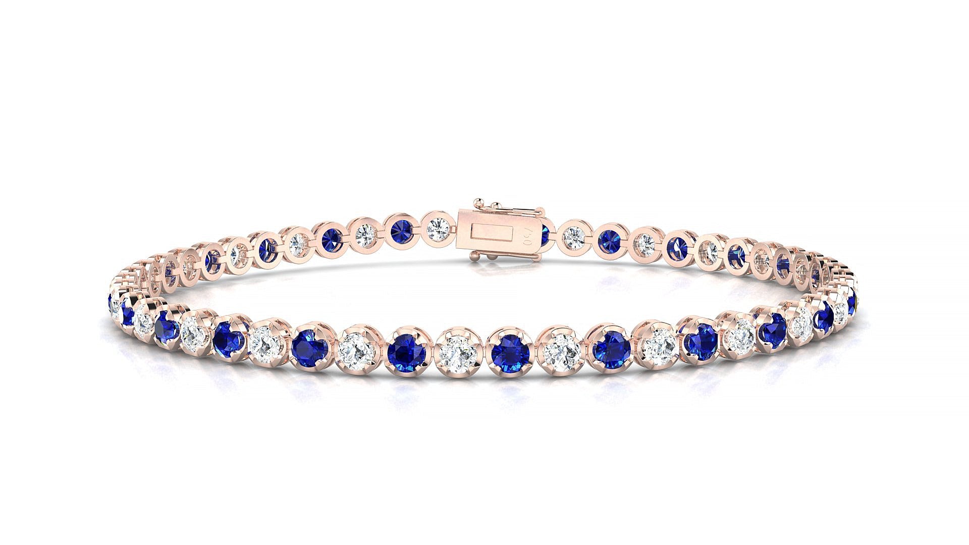 Bengal 1-1 | 18k Rose Gold 2.5 mm Round Natural Sapphire & Diamond Tennis Bracelet