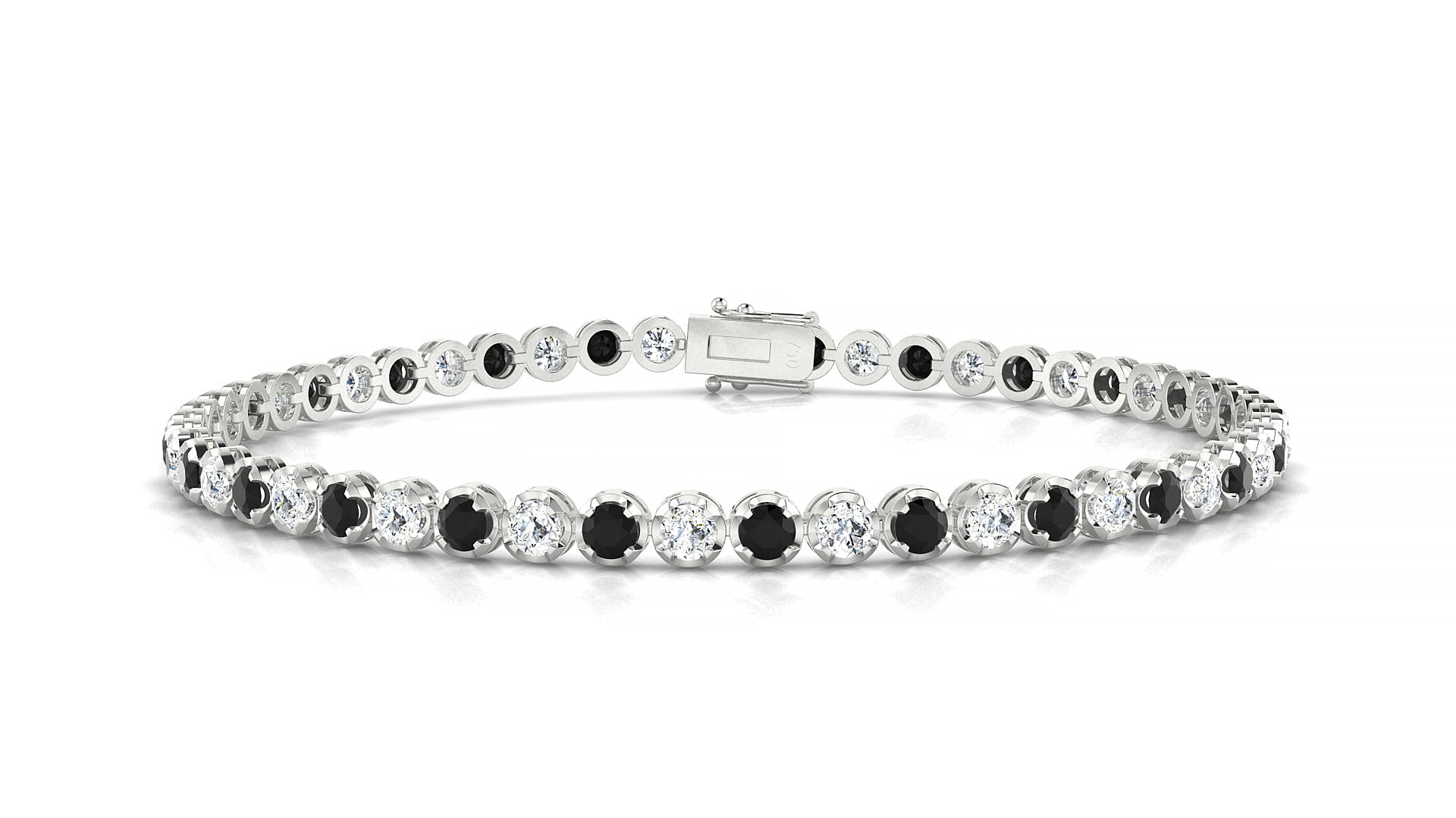Bengal 1-1 | 18k White Gold 2.5 mm Round Natural Black Diamond & Diamond Tennis Bracelet
