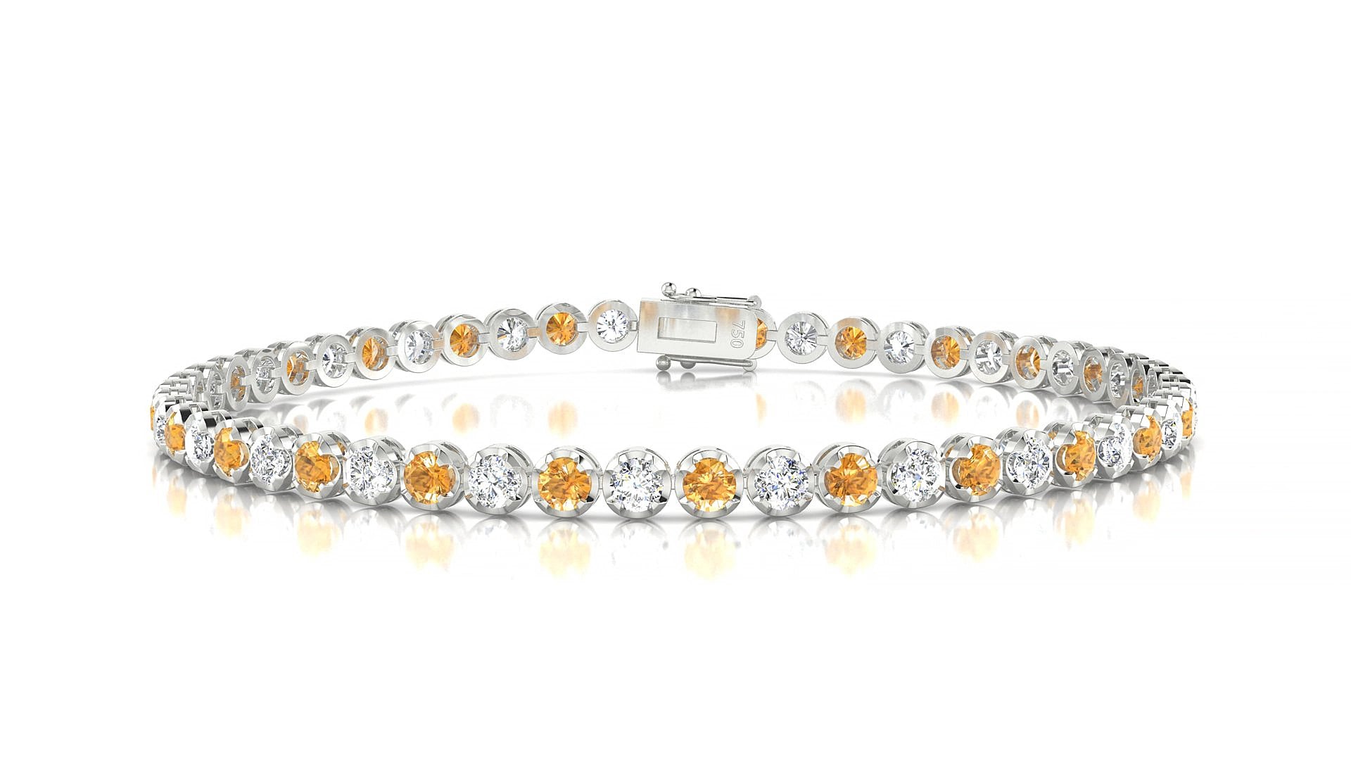 Bengal 1-1 | 18k White Gold 2.5 mm Round Natural Citrine & Diamond 15 cm Tennis Bracelet