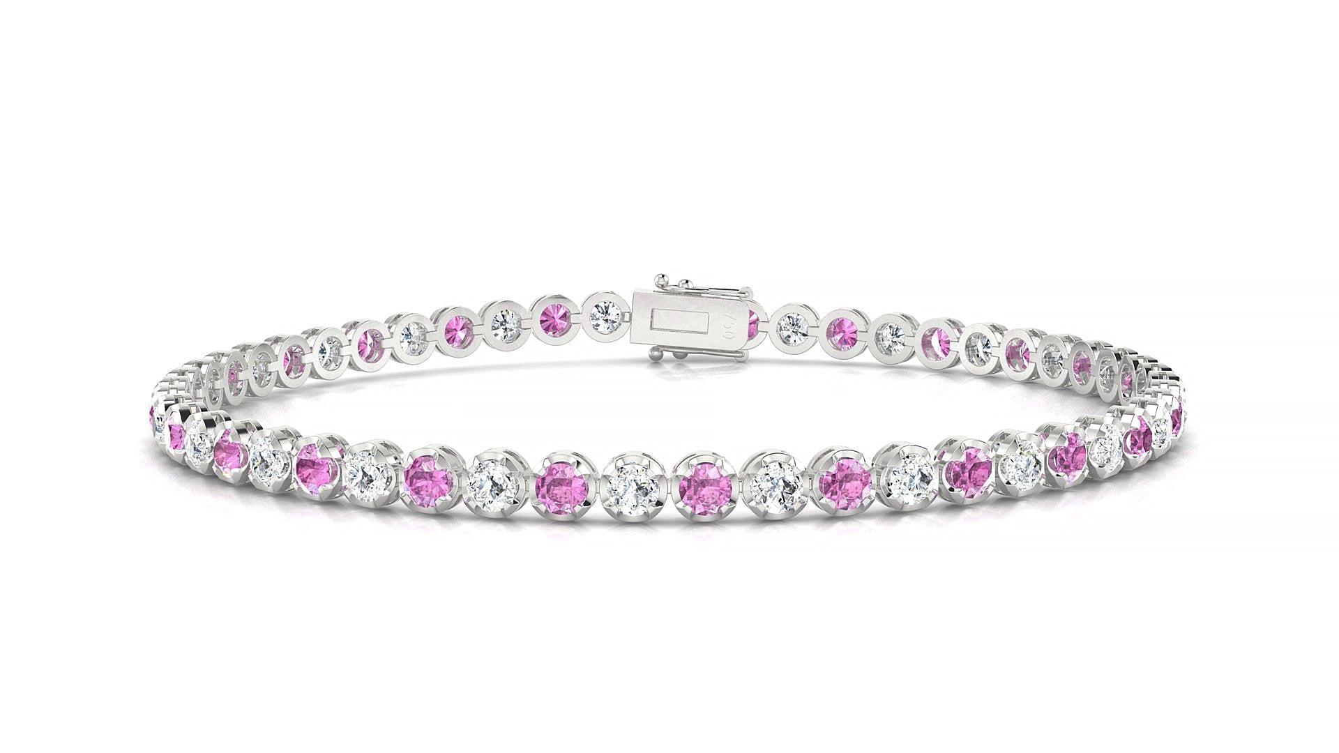 Bengal 1-1 | 18k White Gold 2.5 mm Round Natural Pink Sapphire & Diamond Tennis Bracelet