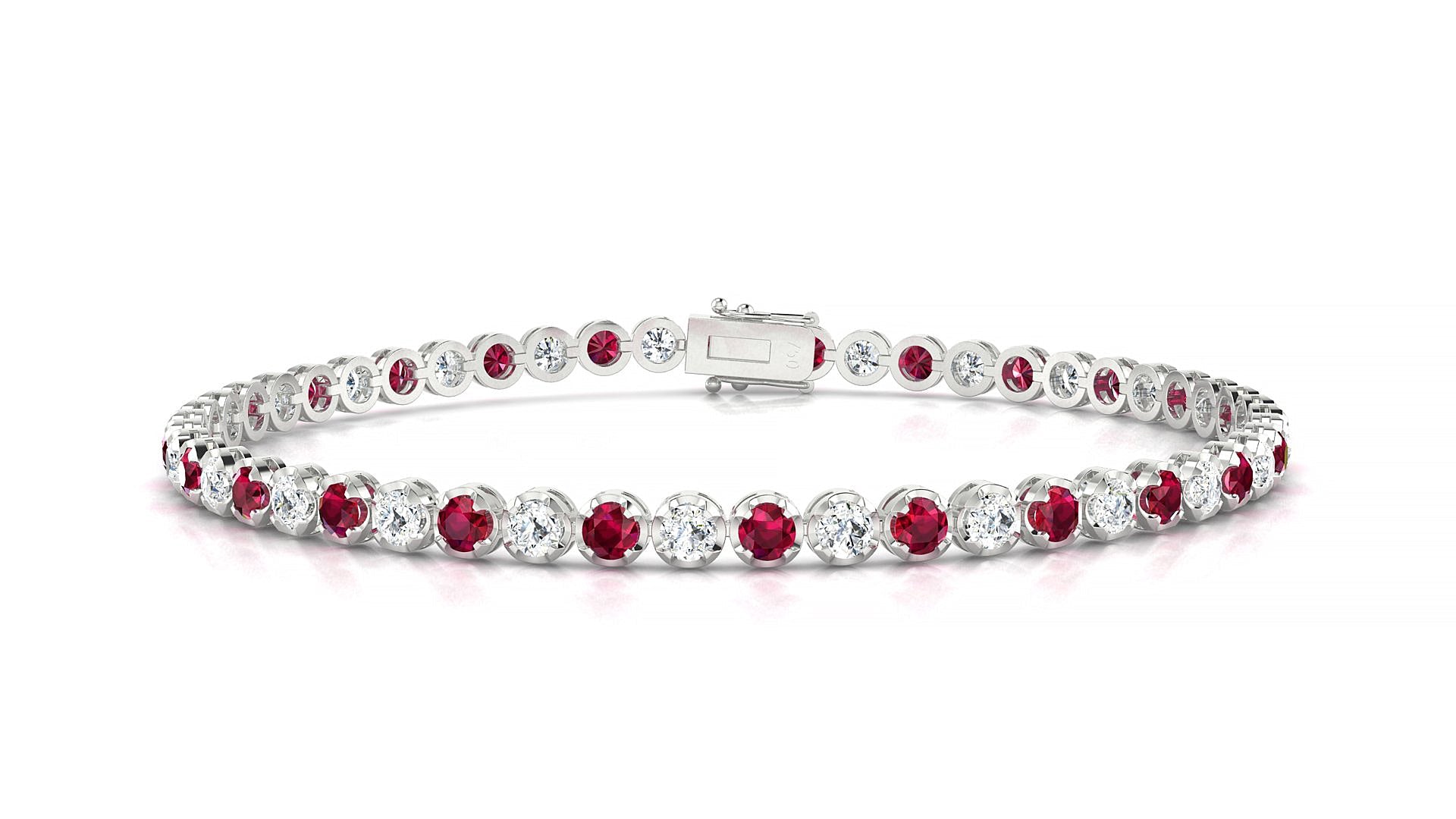 Bengal 1-1 | 18k White Gold 2.5 mm Round Natural Ruby & Diamond Tennis Bracelet