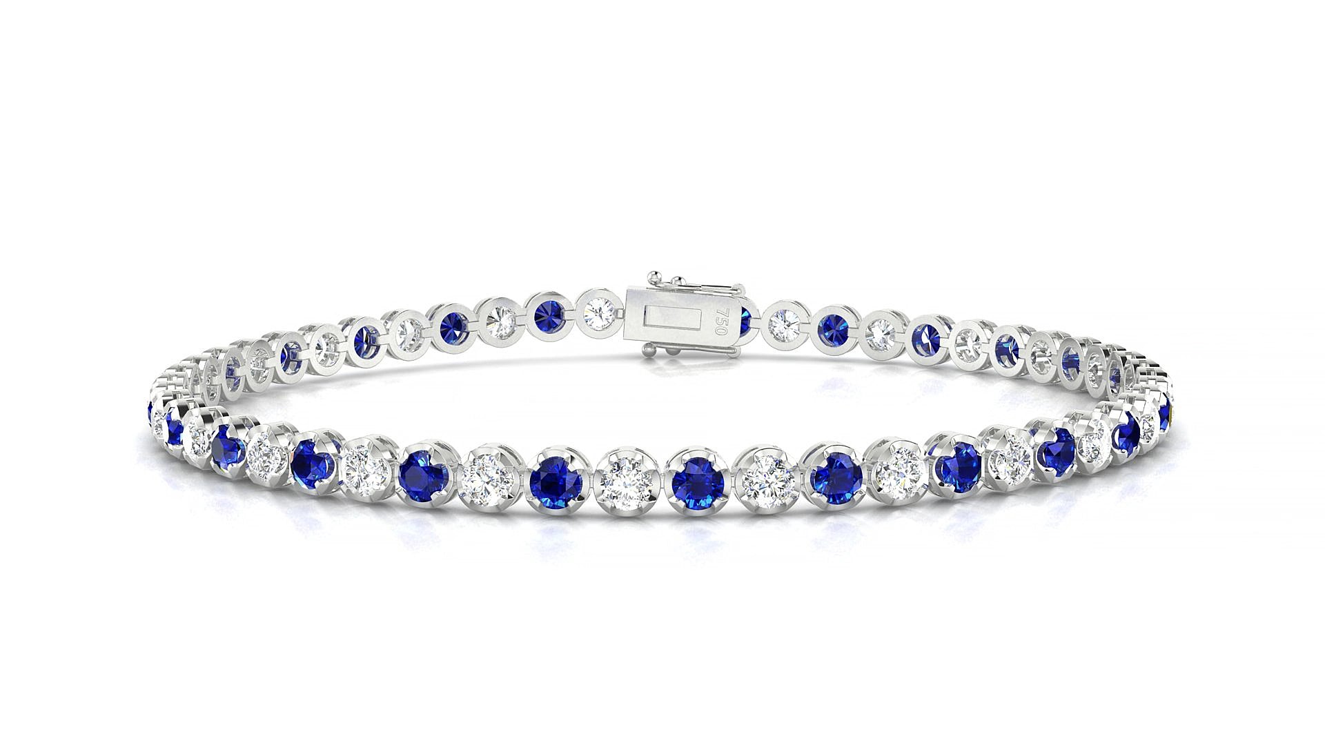 Bengal 1-1 | 18k White Gold 2.5 mm Round Natural Sapphire & Diamond 15 cm Tennis Bracelet