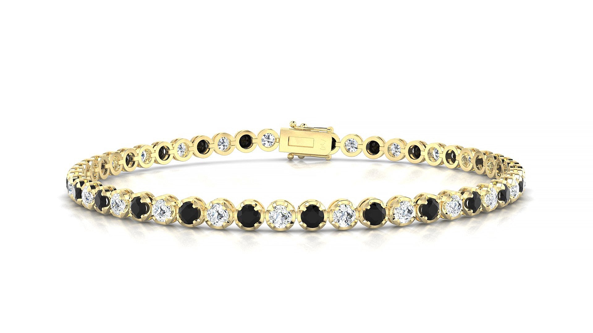 Bengal 1-1 | 18k Yellow Gold 2.5 mm Round Natural Black Diamond & Diamond Tennis Bracelet