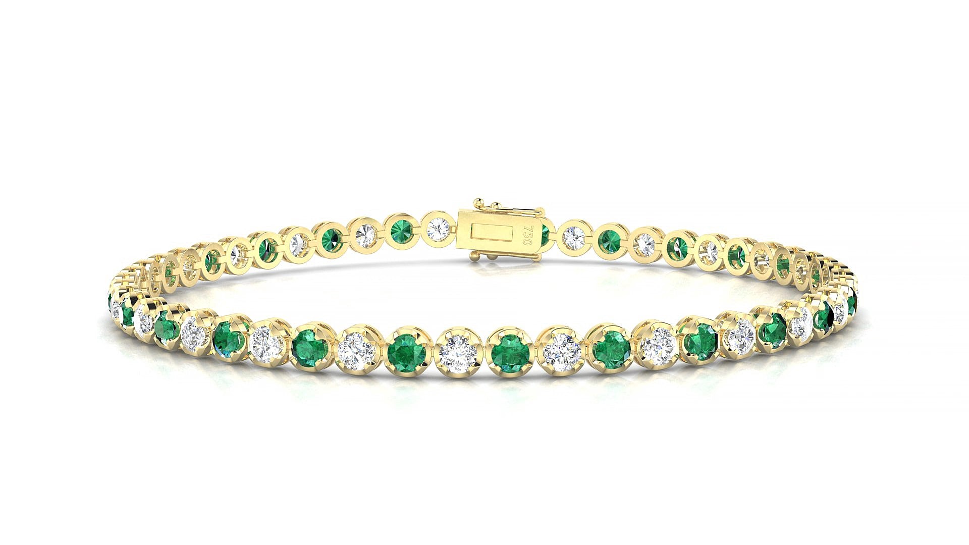 Bengal 1-1 | 18k Yellow Gold 2.5 mm Round Natural Emerald & Diamond 15 cm Tennis Bracelet