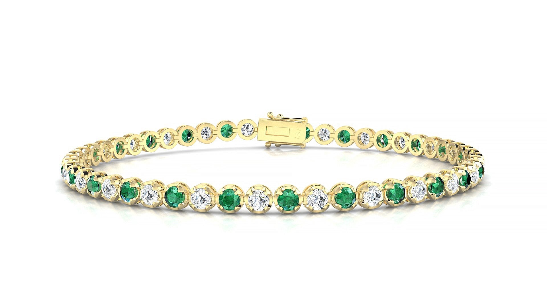 Bengal 1-1 | 18k Yellow Gold 2.5 mm Round Natural Emerald & Diamond Tennis Bracelet