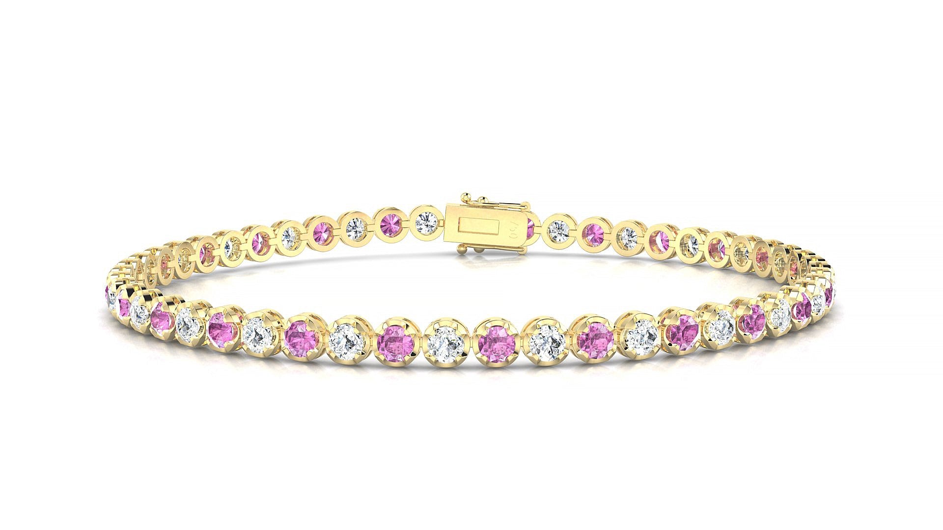 Bengal 1-1 | 18k Yellow Gold 2.5 mm Round Natural Pink Sapphire & Diamond Tennis Bracelet