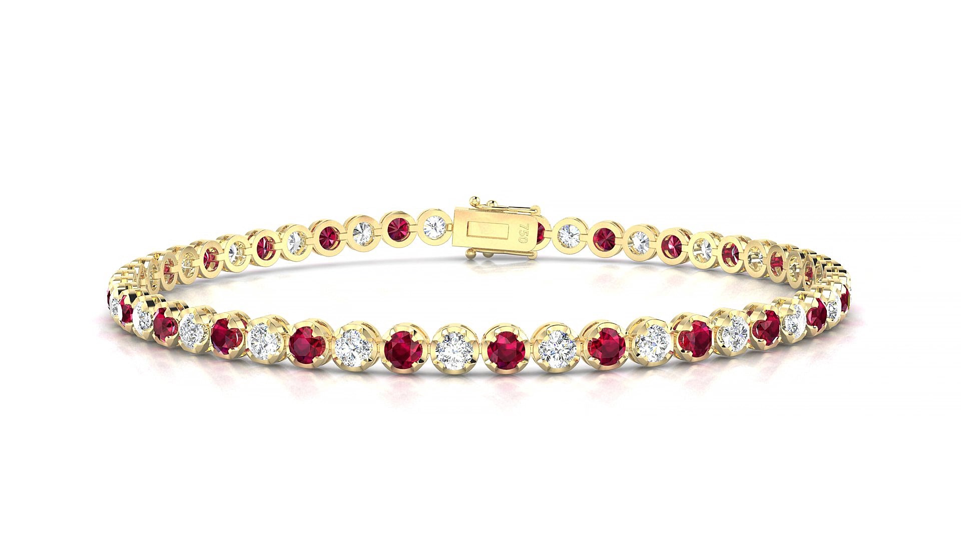 Bengal 1-1 | 18k Yellow Gold 2.5 mm Round Natural Ruby & Diamond 19 cm Tennis Bracelet