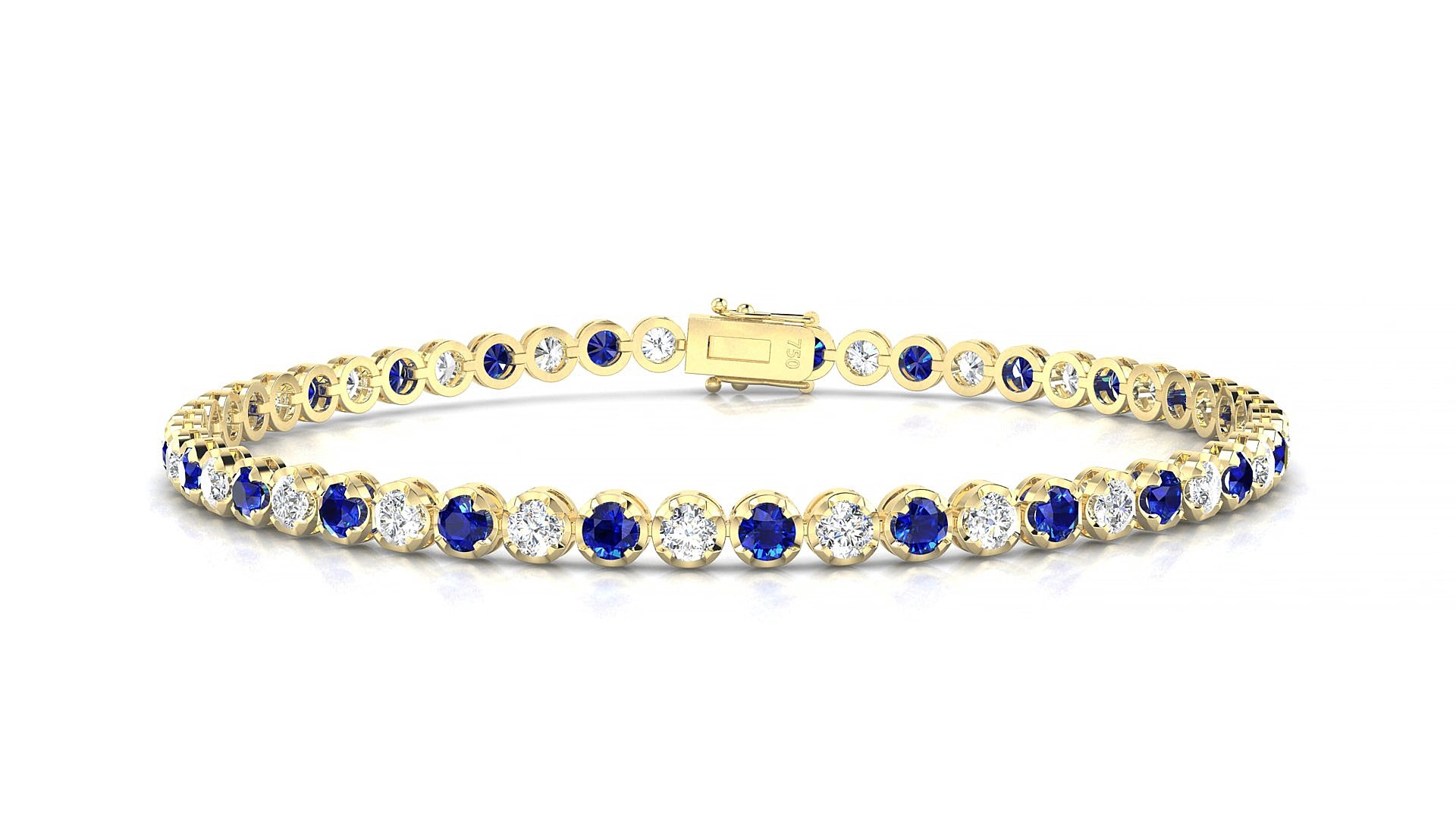 Bengal 1-1 | 18k Yellow Gold 2.5 mm Round Natural Sapphire & Diamond 15 cm Tennis Bracelet