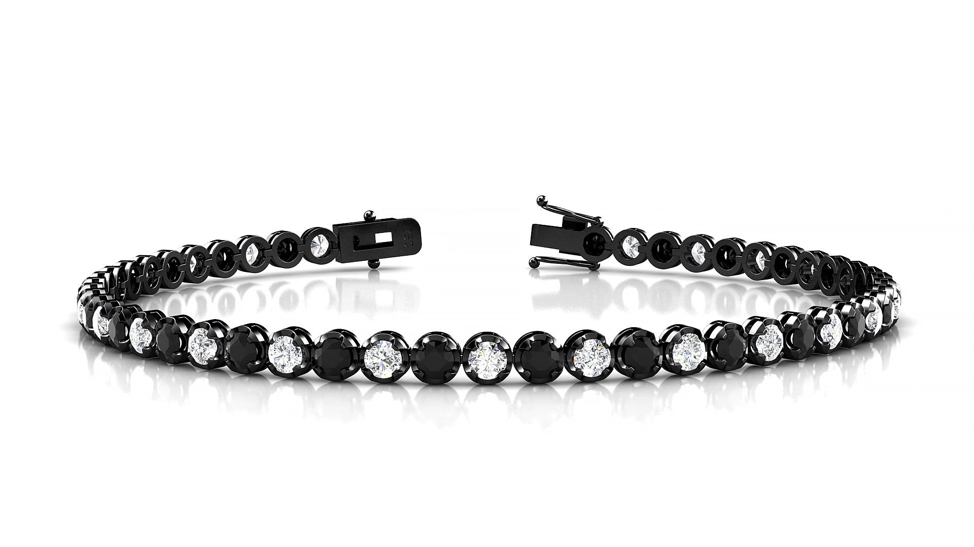 Bengal 1-1 | 18k Black Gold 2.5 mm Round Natural Black Diamond & Diamond 16 cm Tennis Bracelet