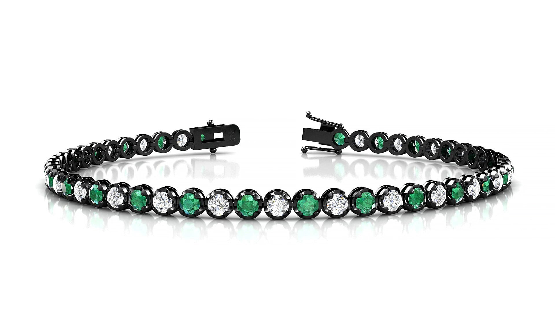 Bengal 1-1 | 18k Black Gold 2.5 mm Round Natural Emerald & Diamond 15 cm Tennis Bracelet