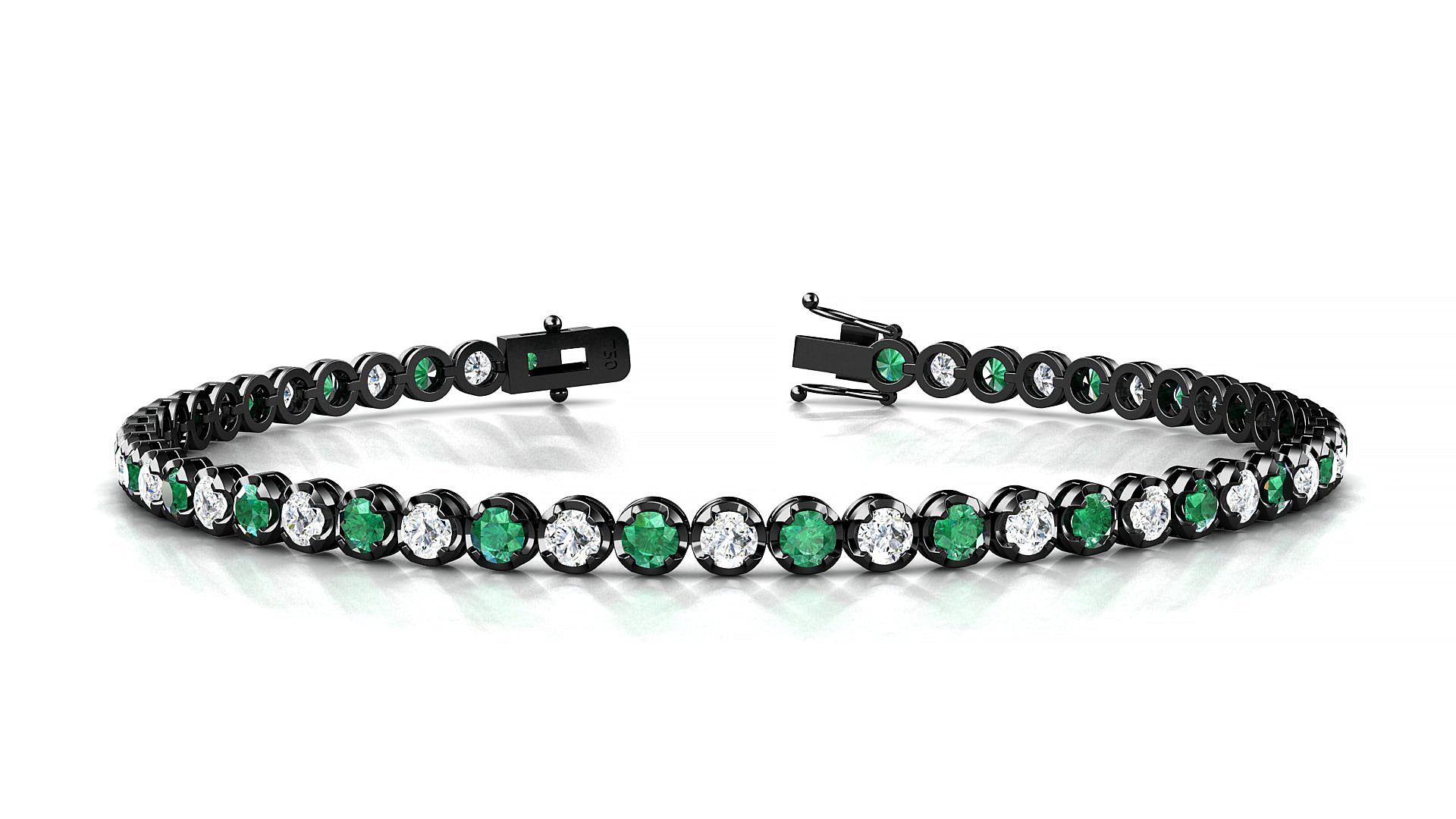 Bengal 1-1 | 18k Black Gold 2.5 mm Round Natural Emerald & Diamond Tennis Bracelet