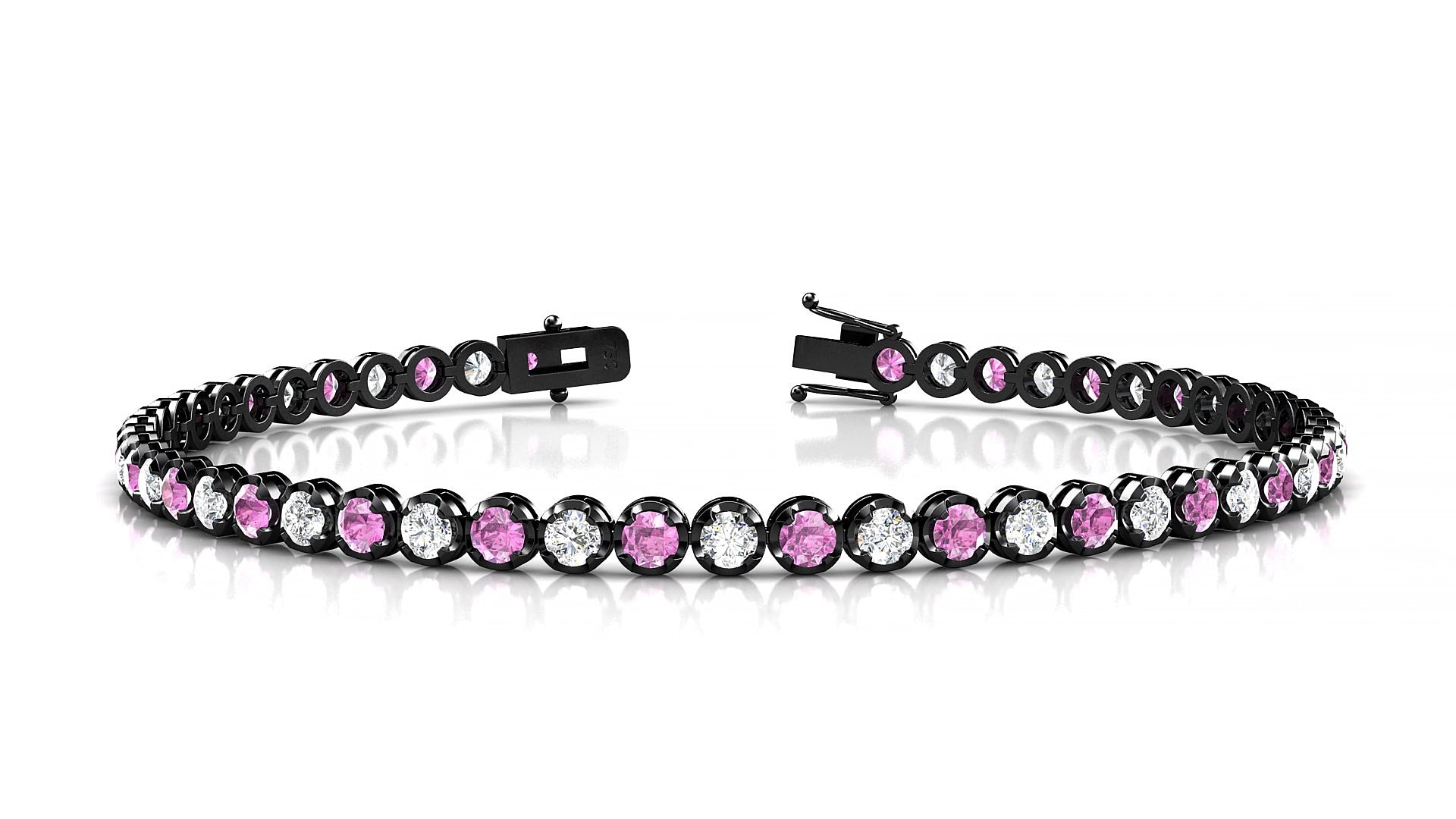 Bengal 1-1 | 18k Black Gold 2.5 mm Round Natural Pink Sapphire & Diamond 20 cm Tennis Bracelet