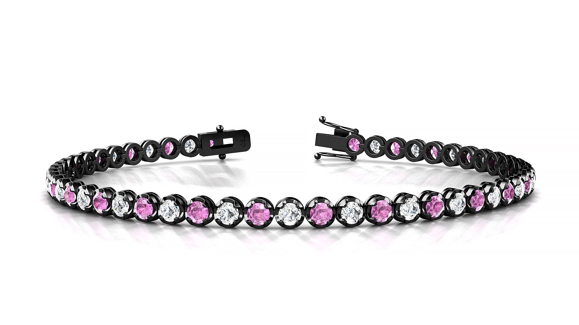 Bengal 1-1 | 18k Black Gold 2.5 mm Round Natural Pink Sapphire & Diamond Tennis Bracelet