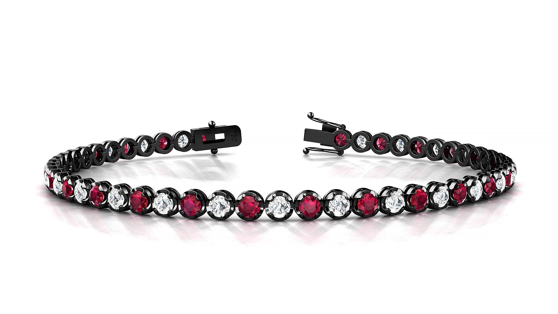 Bengal 1-1 | 18k Black Gold 2.5 mm Round Natural Ruby & Diamond Tennis Bracelet