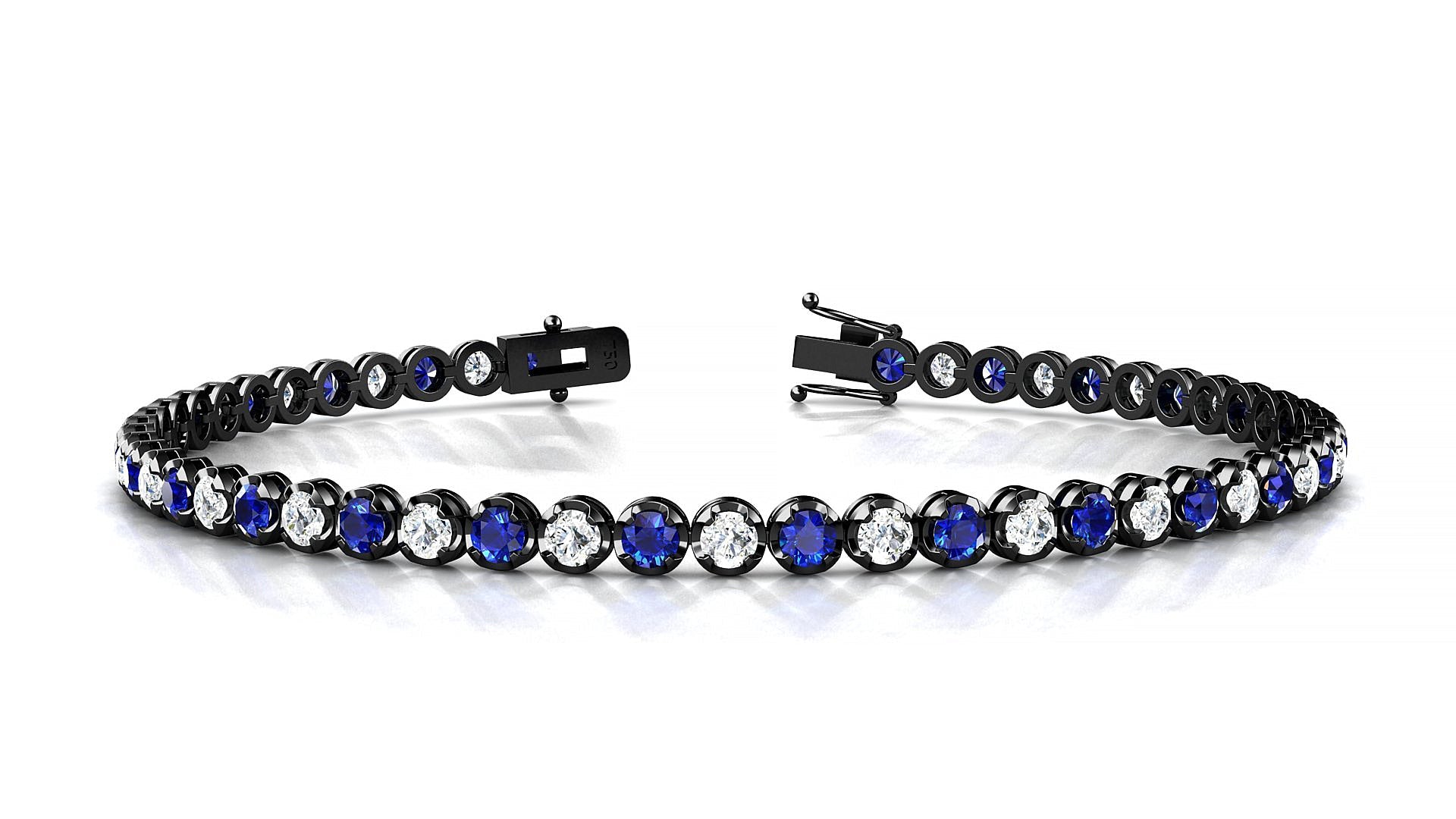 Bengal 1-1 | 18k Black Gold 2.5 mm Round Natural Sapphire & Diamond Tennis Bracelet