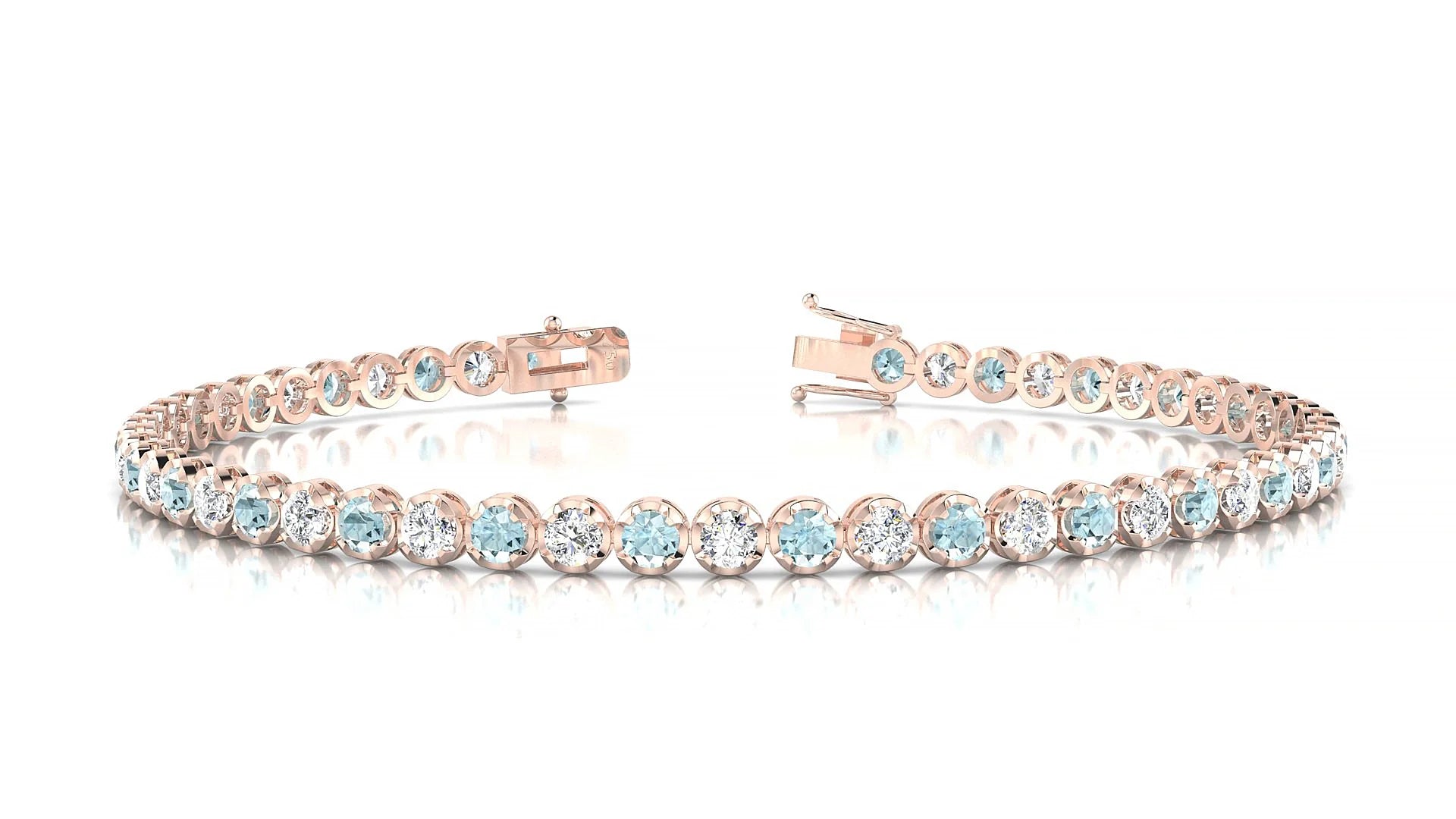 Bengal 1-1 | 18k Rose Gold 2.5 mm Round Natural Aquamarine & Diamond Tennis Bracelet