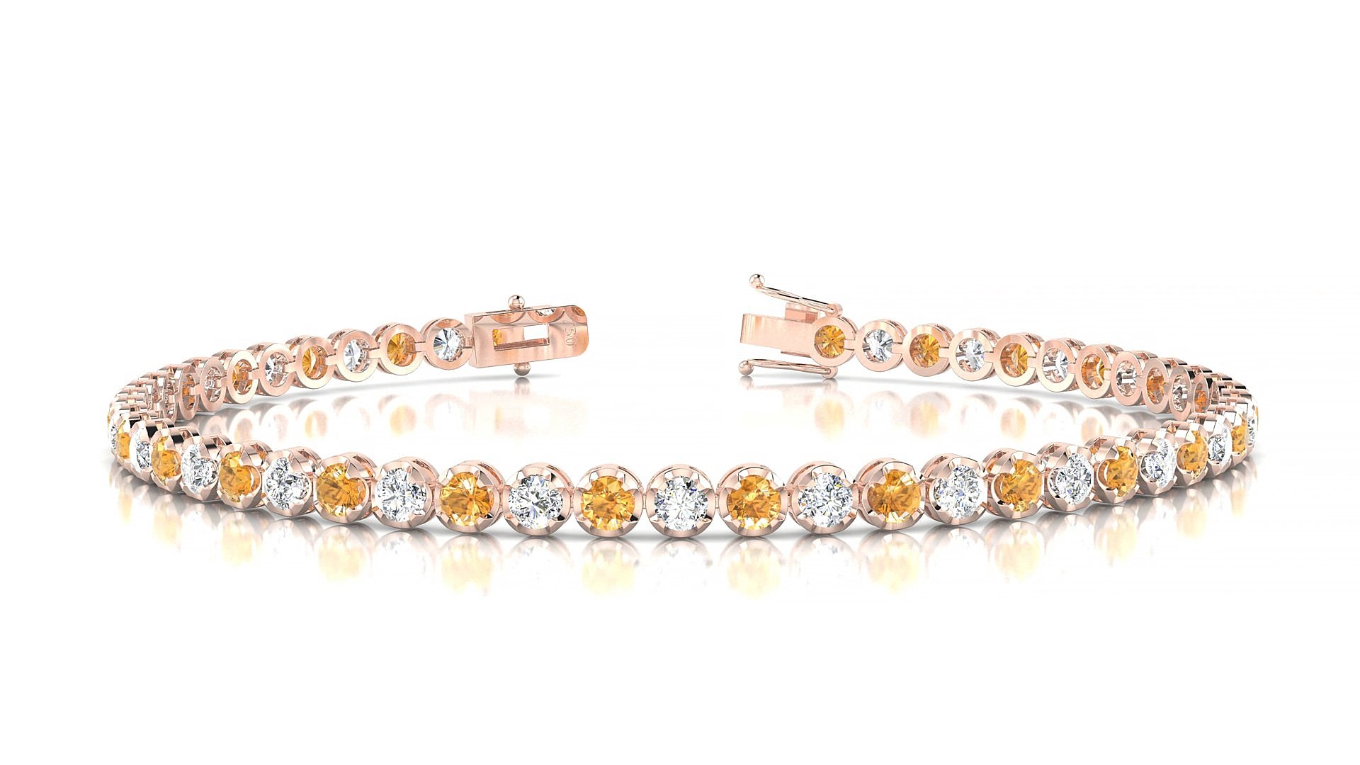 Bengal 1-1 | 18k Rose Gold 2.5 mm Round Natural Citrine & Diamond 15 cm Tennis Bracelet