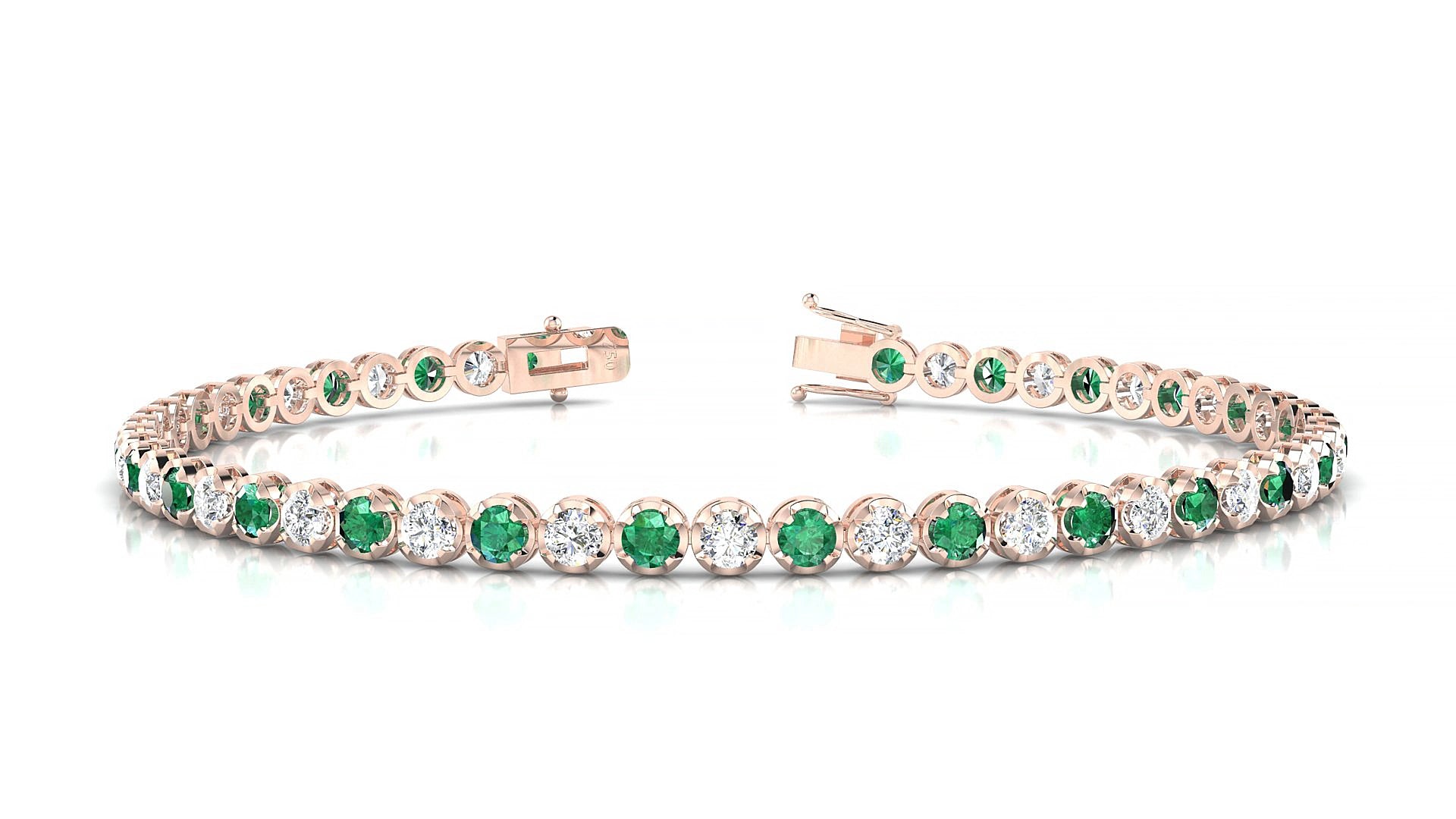 Bengal 1-1 | 18k Rose Gold 2.5 mm Round Natural Emerald & Diamond 15 cm Tennis Bracelet