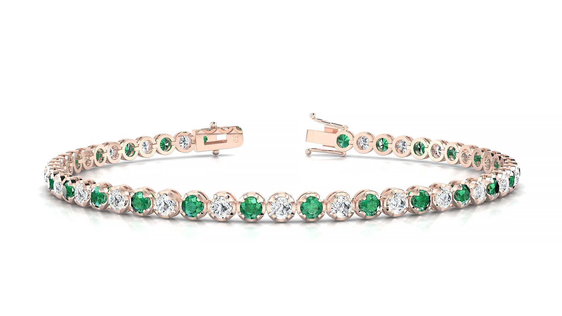 Bengal 1-1 | 18k Rose Gold 2.5 mm Round Natural Emerald & Diamond Tennis Bracelet