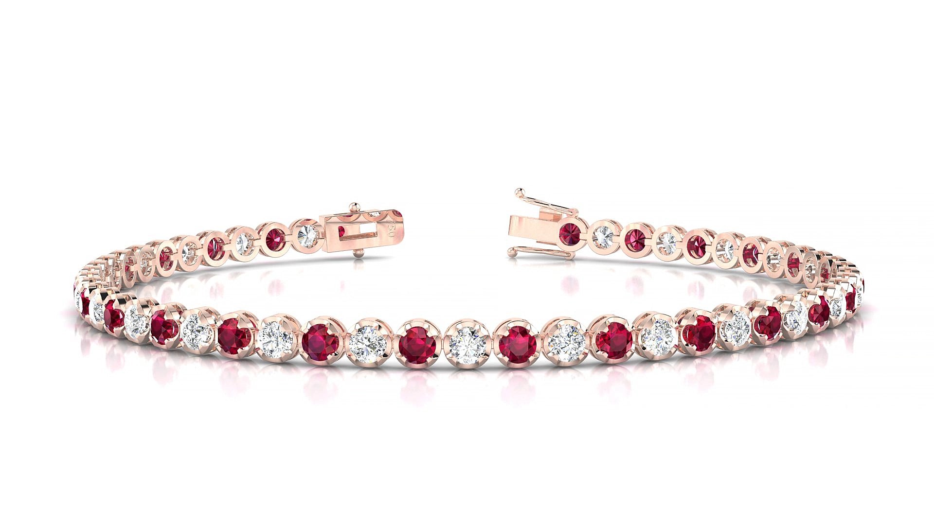Bengal 1-1 | 18k Rose Gold 2.5 mm Round Natural Ruby & Diamond 15 cm Tennis Bracelet