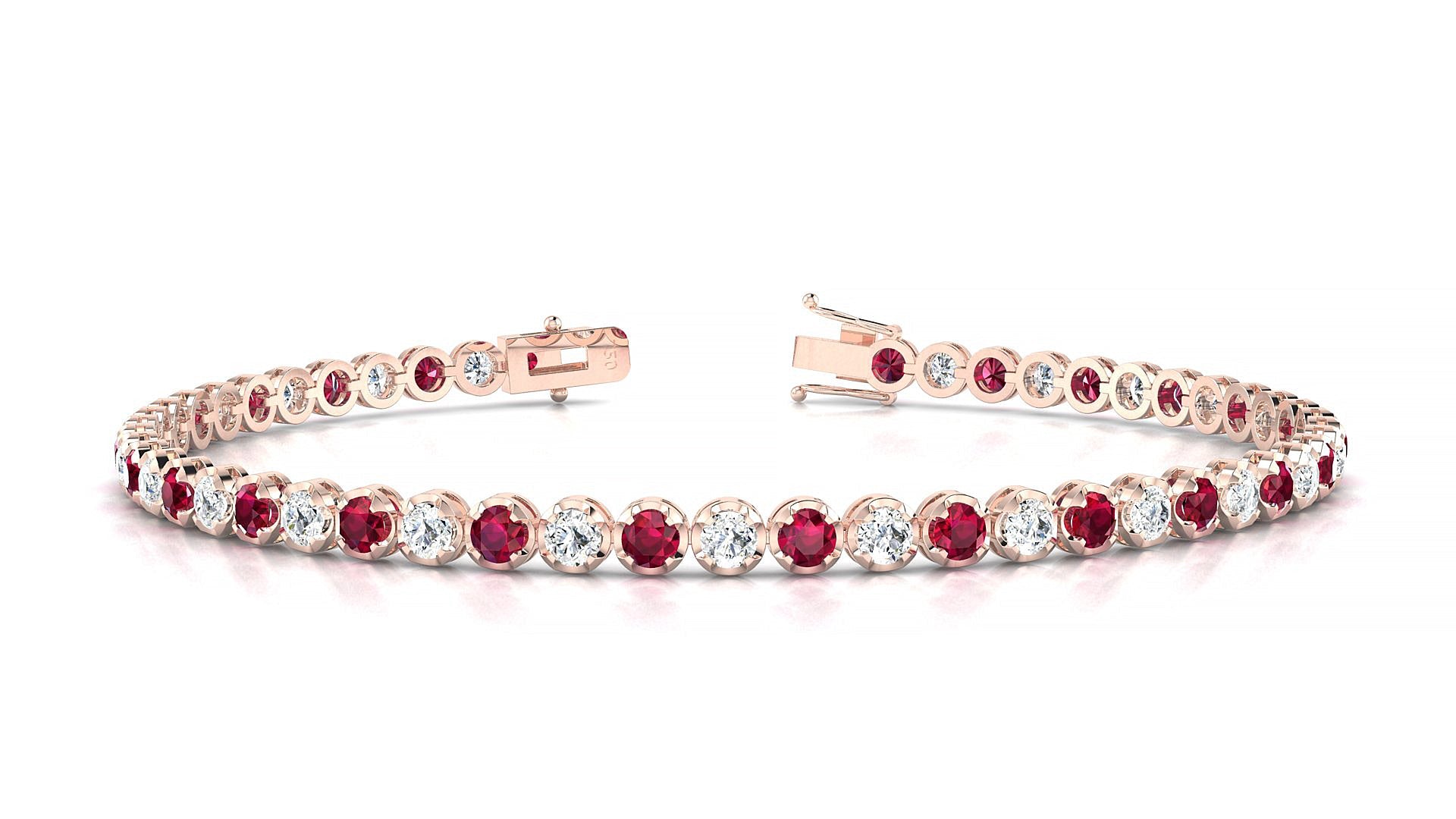 Bengal 1-1 | 18k Rose Gold 2.5 mm Round Natural Ruby & Diamond Tennis Bracelet