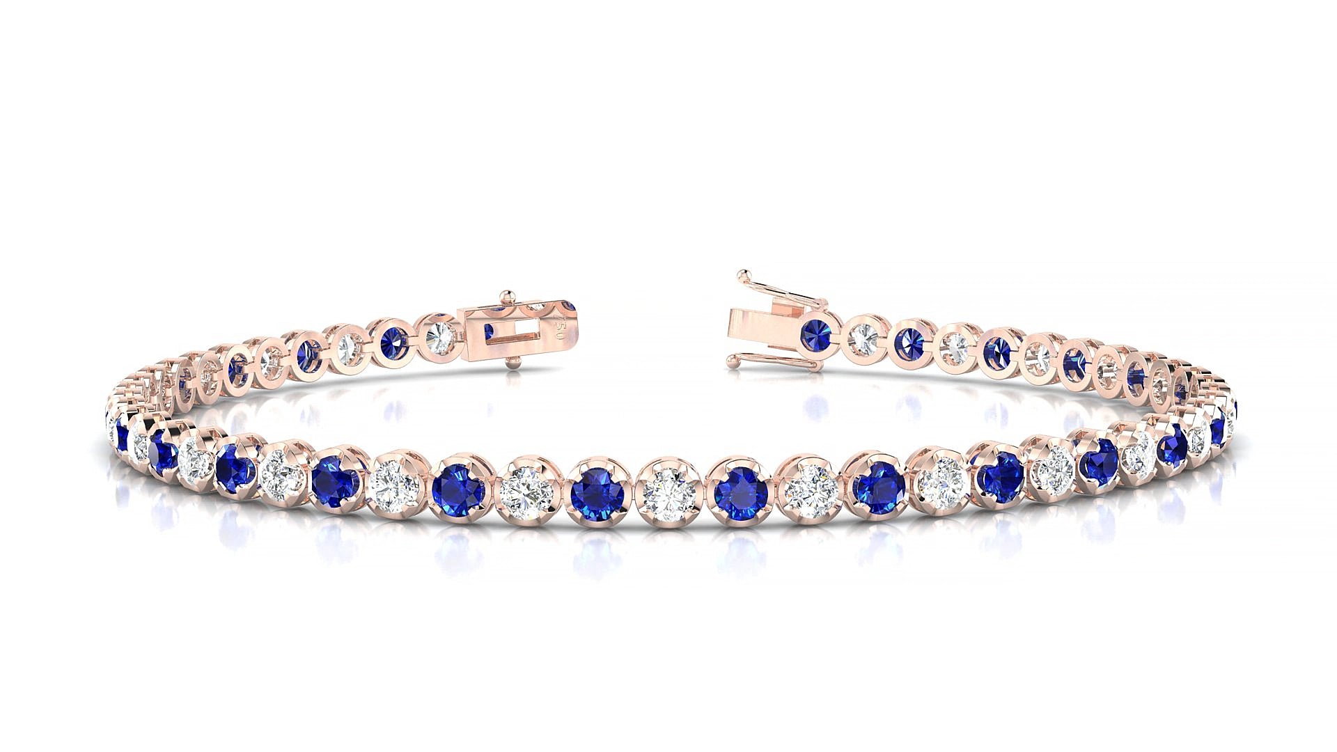 Bengal 1-1 | 18k Rose Gold 2.5 mm Round Natural Sapphire & Diamond 15 cm Tennis Bracelet
