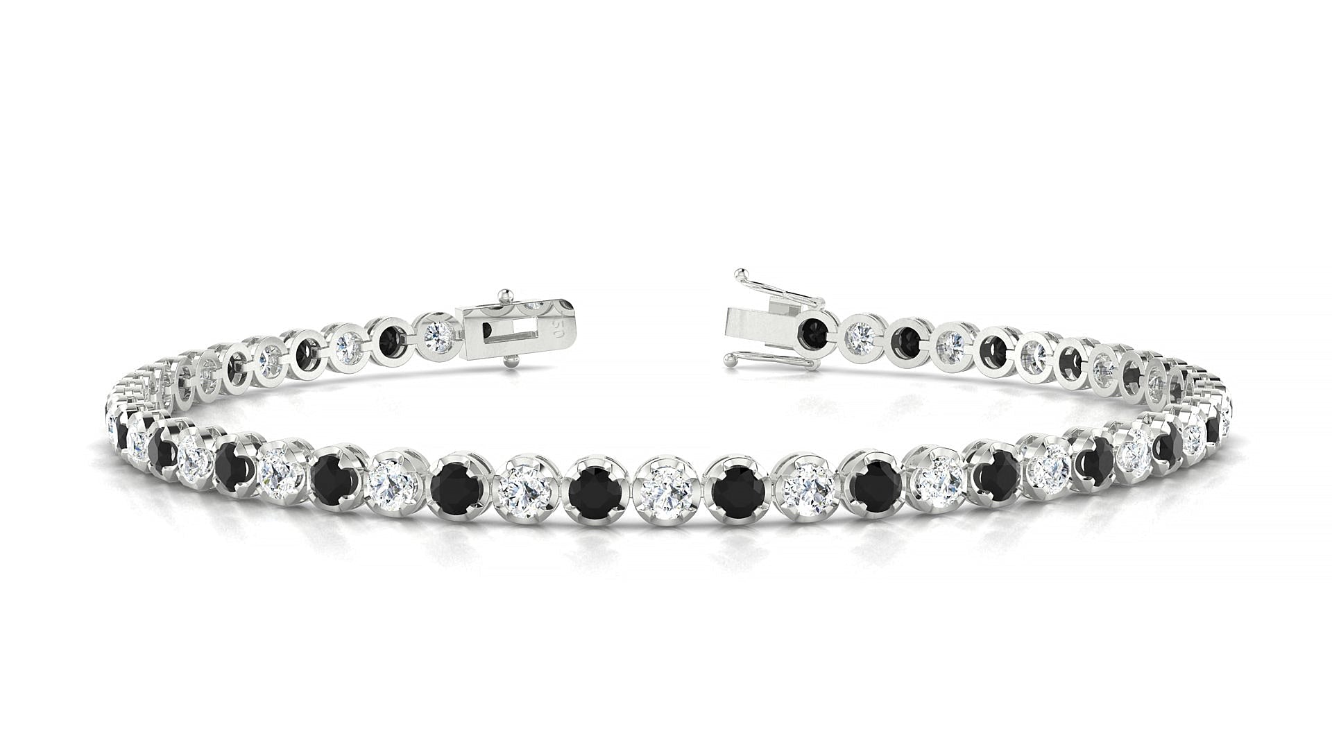 Bengal 1-1 | 18k White Gold 2.5 mm Round Natural Black Diamond & Diamond Tennis Bracelet