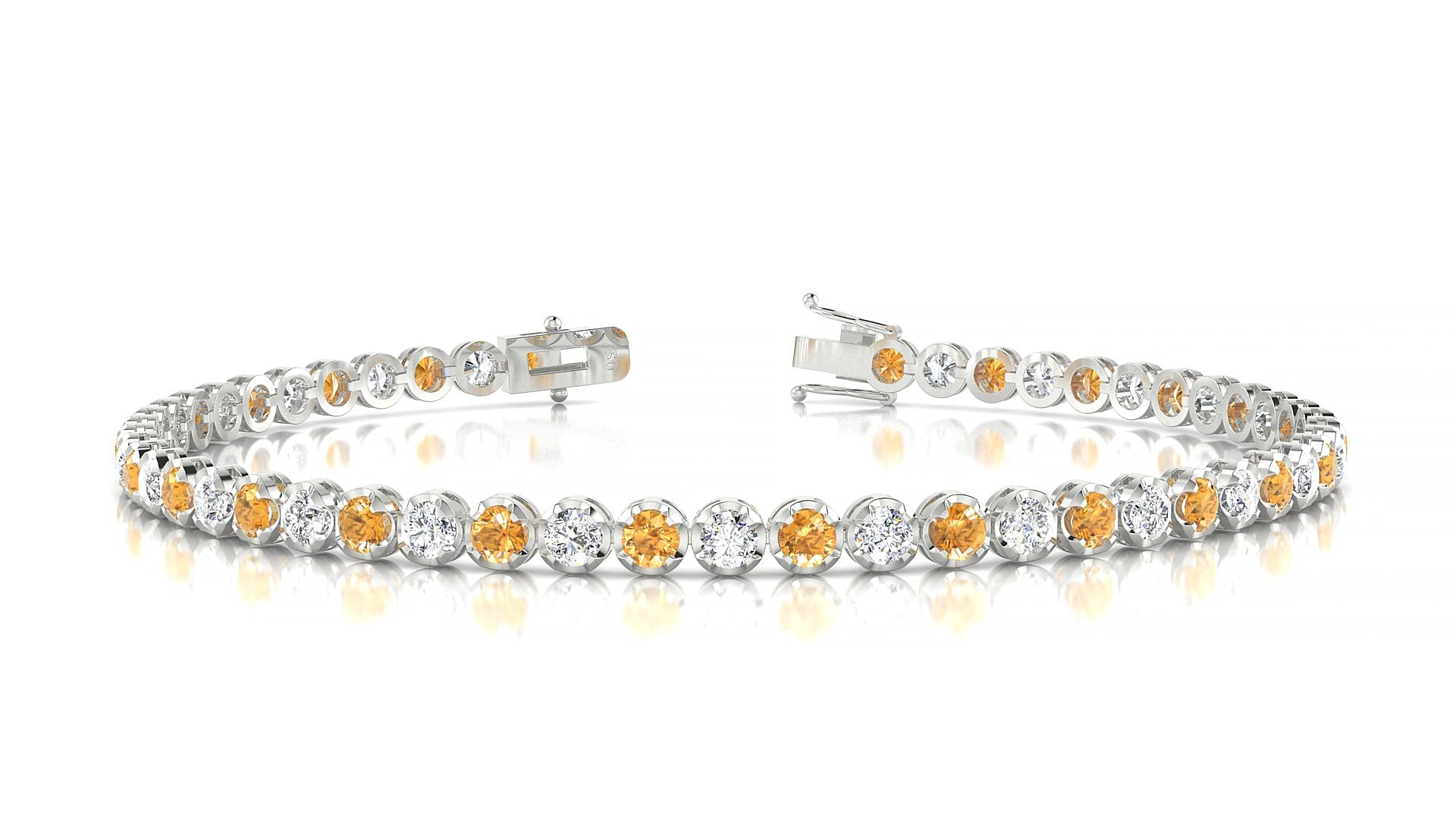 Bengal 1-1 | 18k White Gold 2.5 mm Round Natural Citrine & Diamond 19 cm Tennis Bracelet