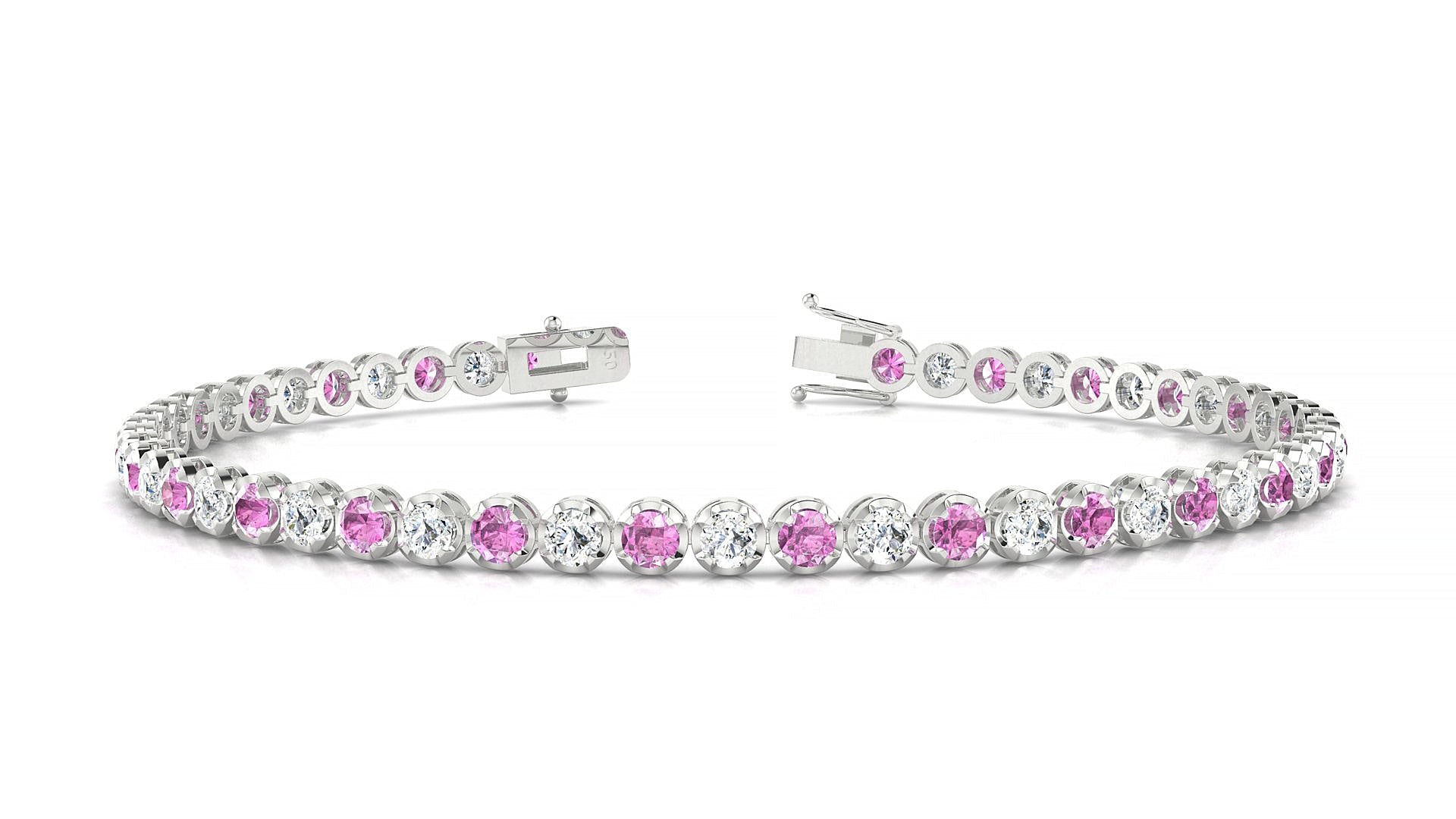 Bengal 1-1 | 18k White Gold 2.5 mm Round Natural Pink Sapphire & Diamond Tennis Bracelet