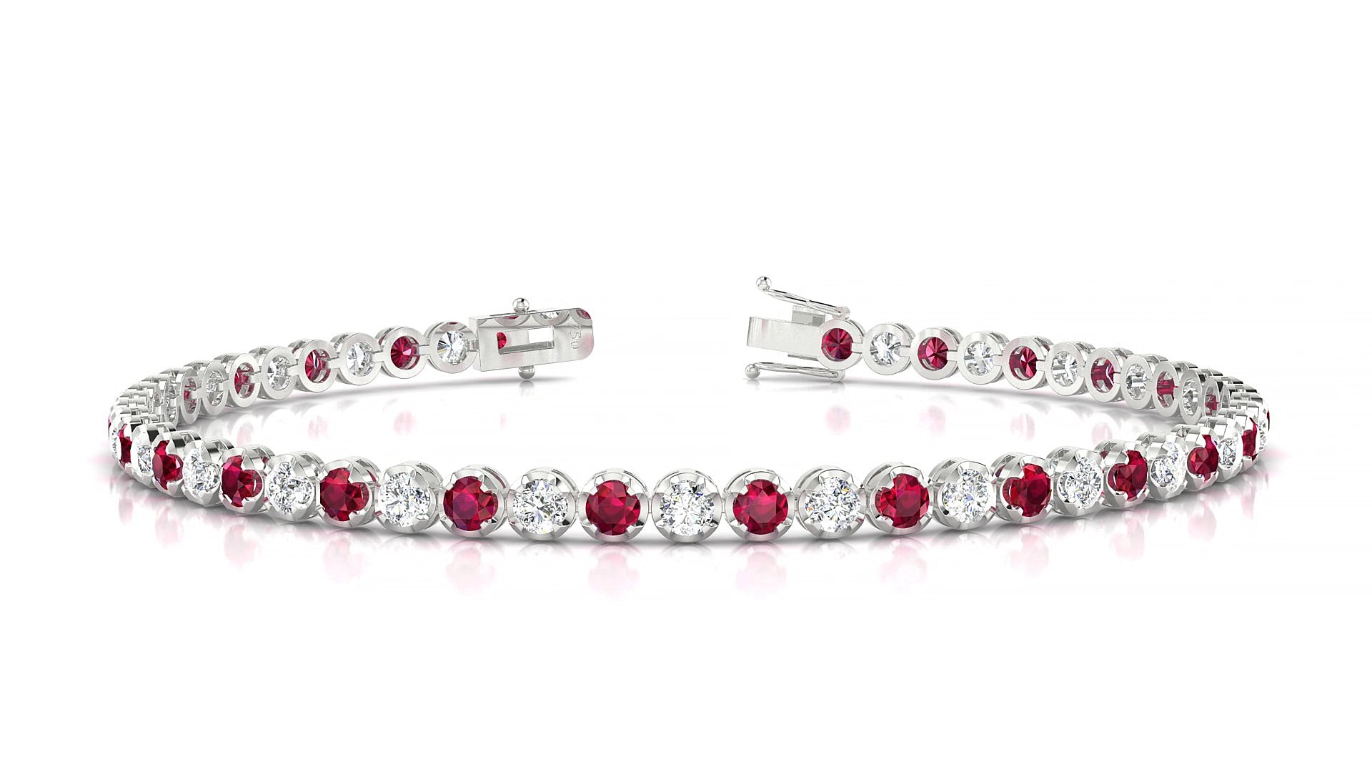 Bengal 1-1 | 18k White Gold 2.5 mm Round Natural Ruby & Diamond 15 cm Tennis Bracelet