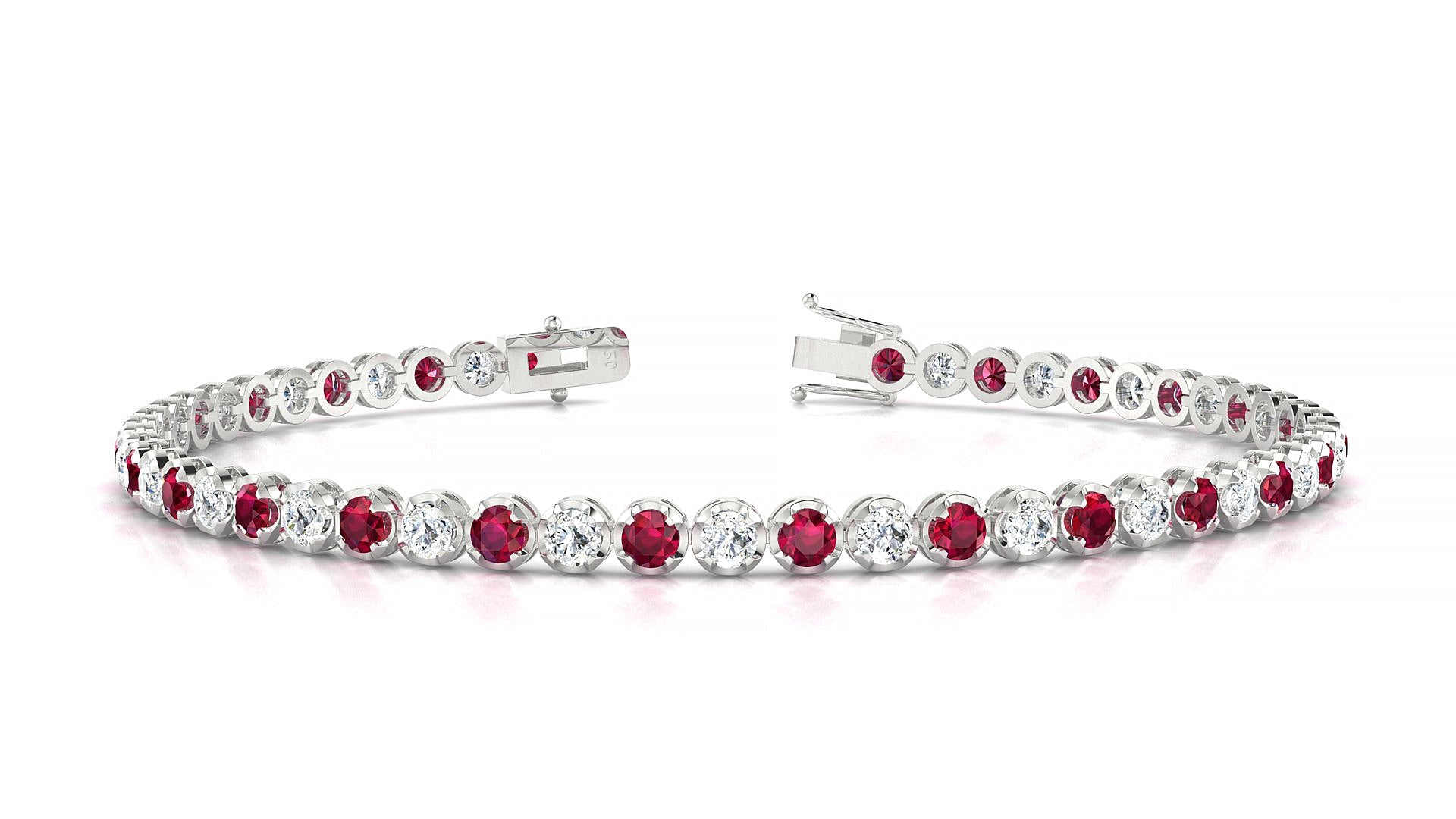 Bengal 1-1 | 18k White Gold 2.5 mm Round Natural Ruby & Diamond Tennis Bracelet