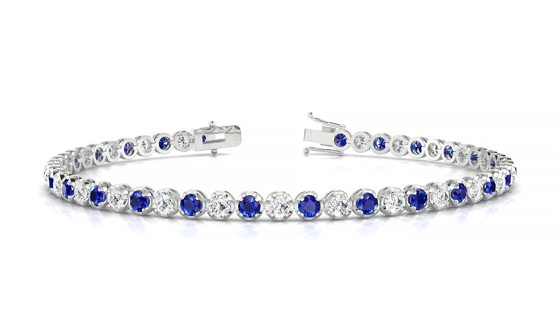 Bengal 1-1 | 18k White Gold 2.5 mm Round Natural Sapphire & Diamond Tennis Bracelet