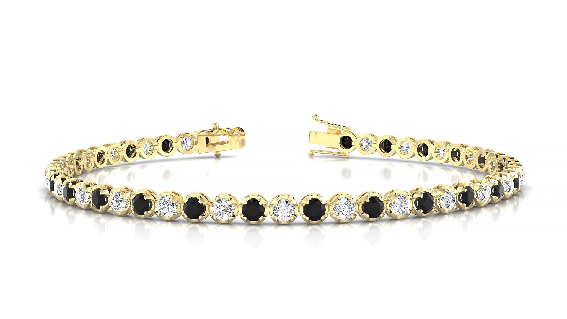 Bengal 1-1 | 18k Yellow Gold 2.5 mm Round Natural Black Diamond & Diamond 15 cm Tennis Bracelet
