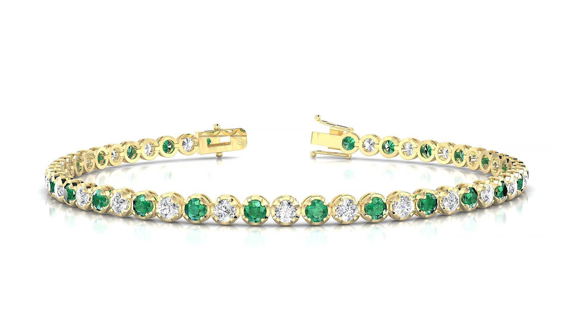 Bengal 1-1 | 18k Yellow Gold 2.5 mm Round Natural Emerald & Diamond 15 cm Tennis Bracelet