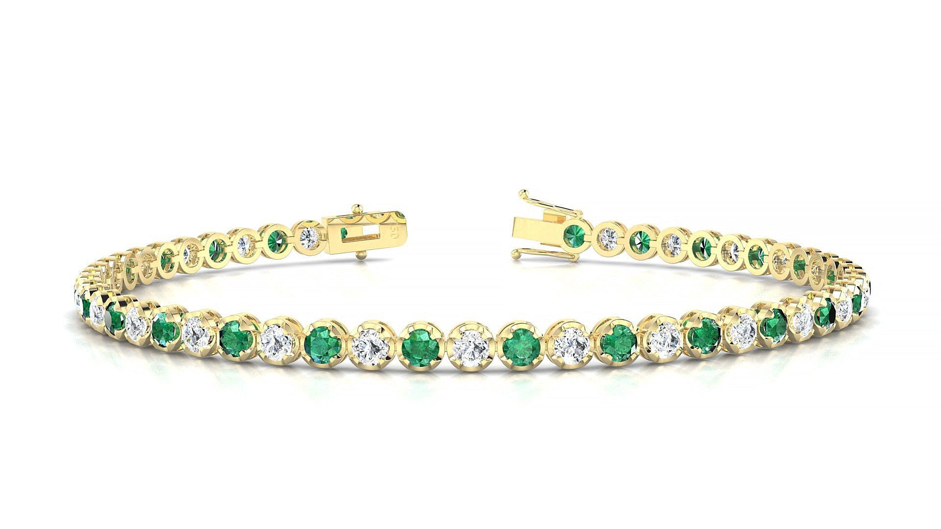Bengal 1-1 | 18k Yellow Gold 2.5 mm Round Natural Emerald & Diamond Tennis Bracelet