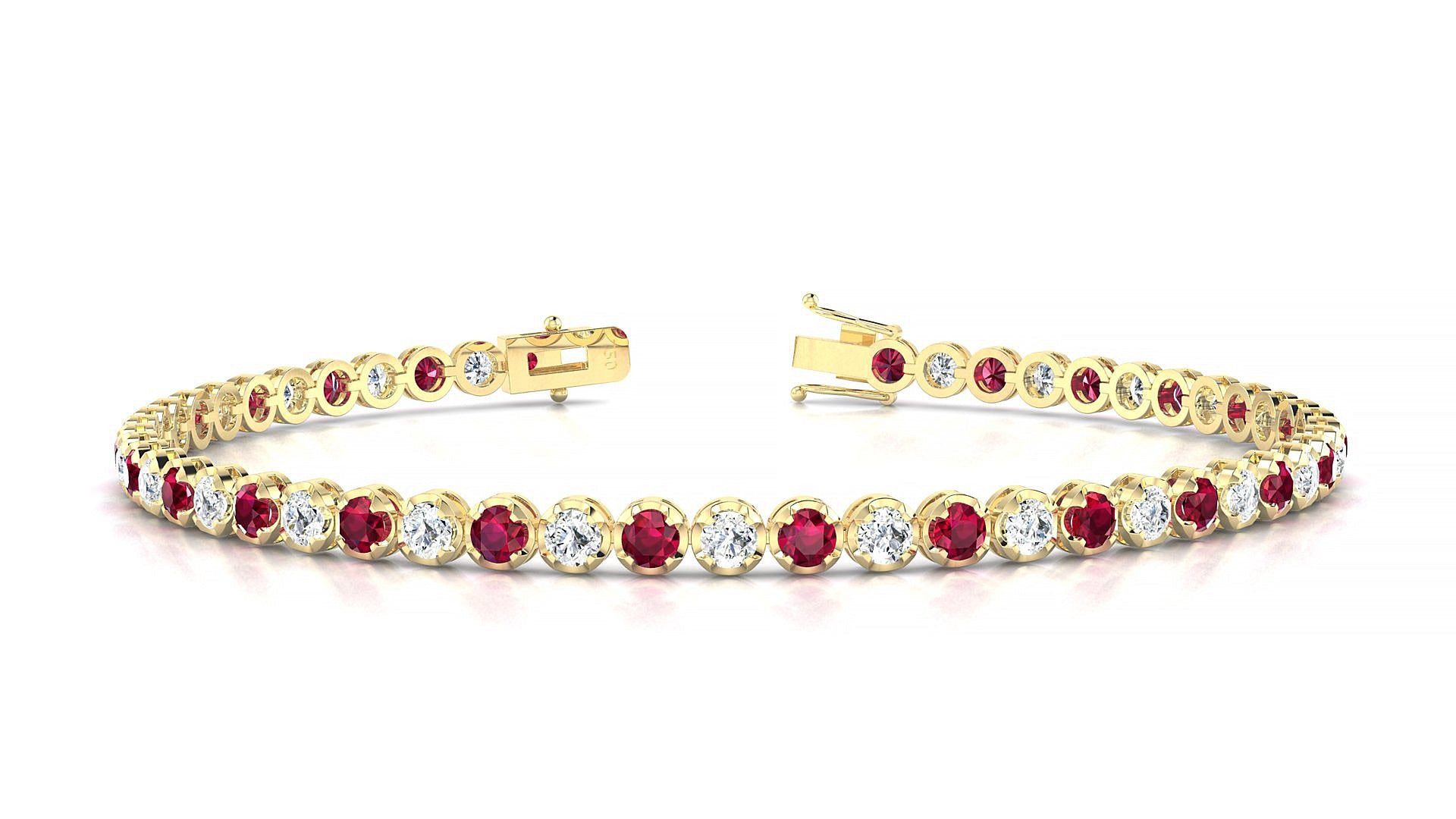 Bengal 1-1 | 18k Yellow Gold 2.5 mm Round Natural Ruby & Diamond Tennis Bracelet