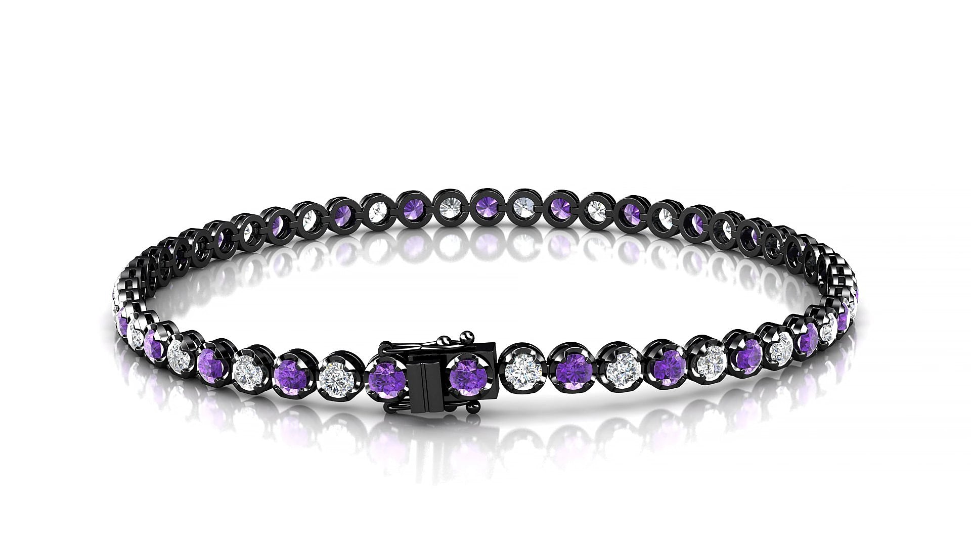 Bengal 1-1 | 18k Black Gold 2.5 mm Round Natural Amethyst & Diamond 19 cm Tennis Bracelet
