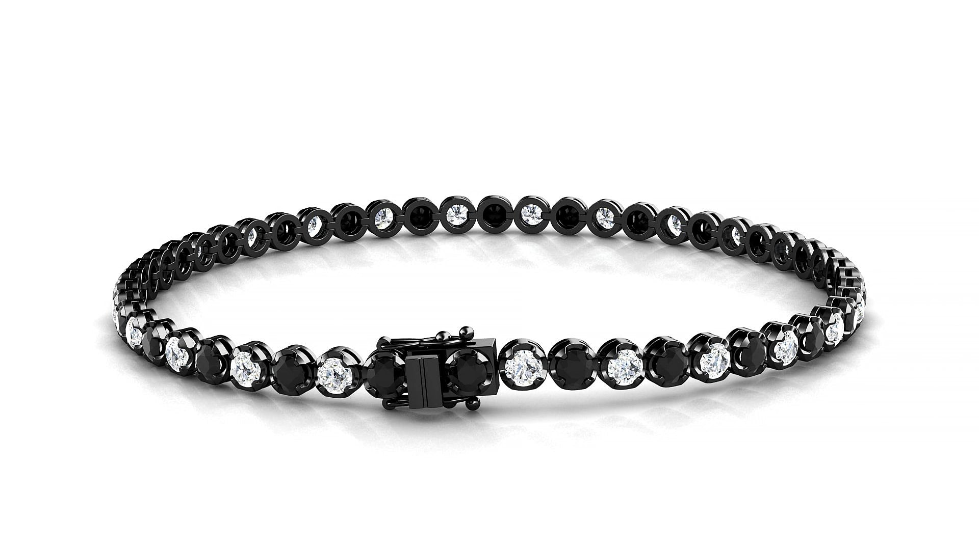 Bengal 1-1 | 18k Black Gold 2.5 mm Round Natural Black Diamond & Diamond 18 cm Tennis Bracelet