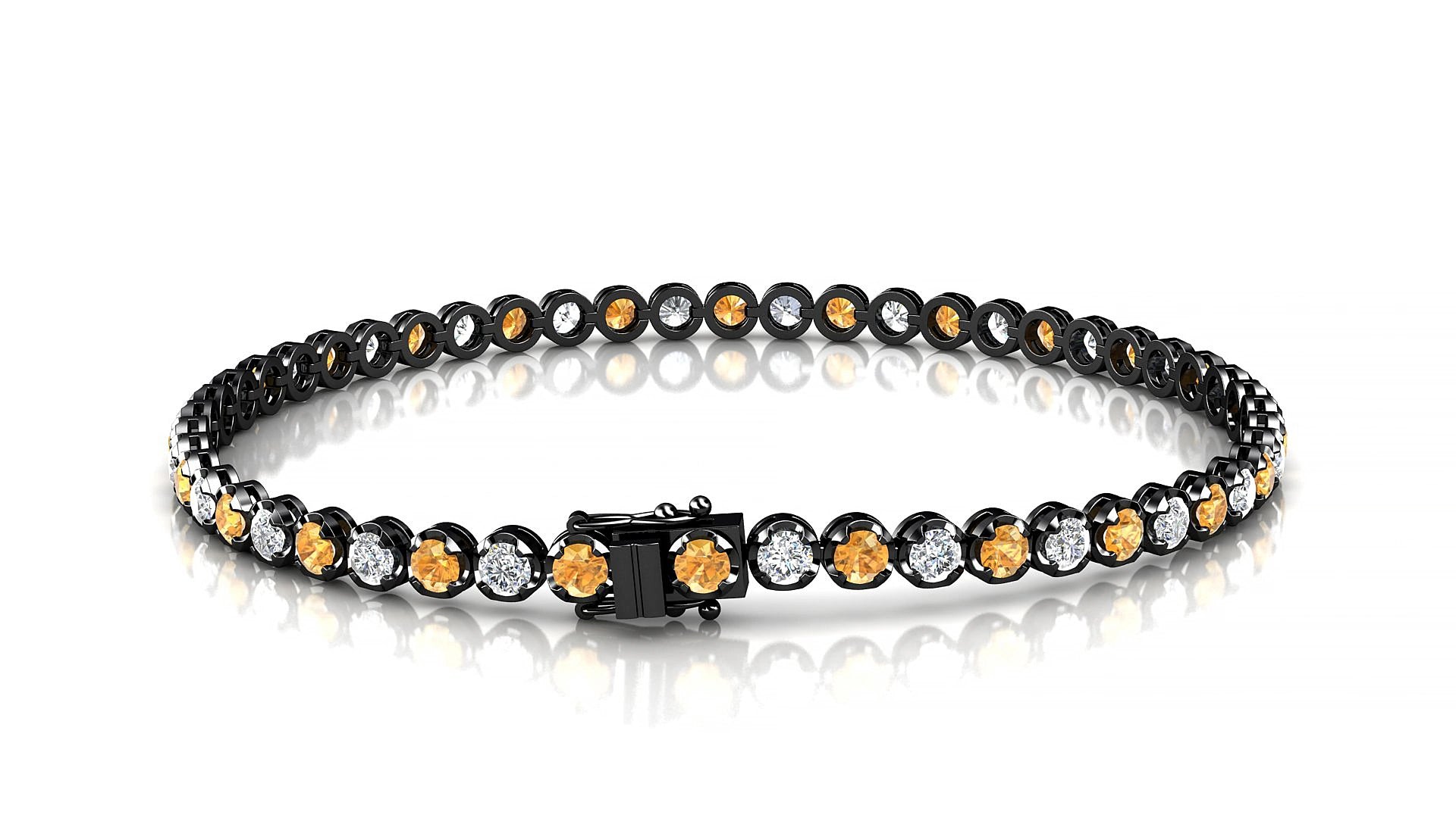 Bengal 1-1 | 18k Black Gold 2.5 mm Round Natural Citrine & Diamond 17 cm Tennis Bracelet