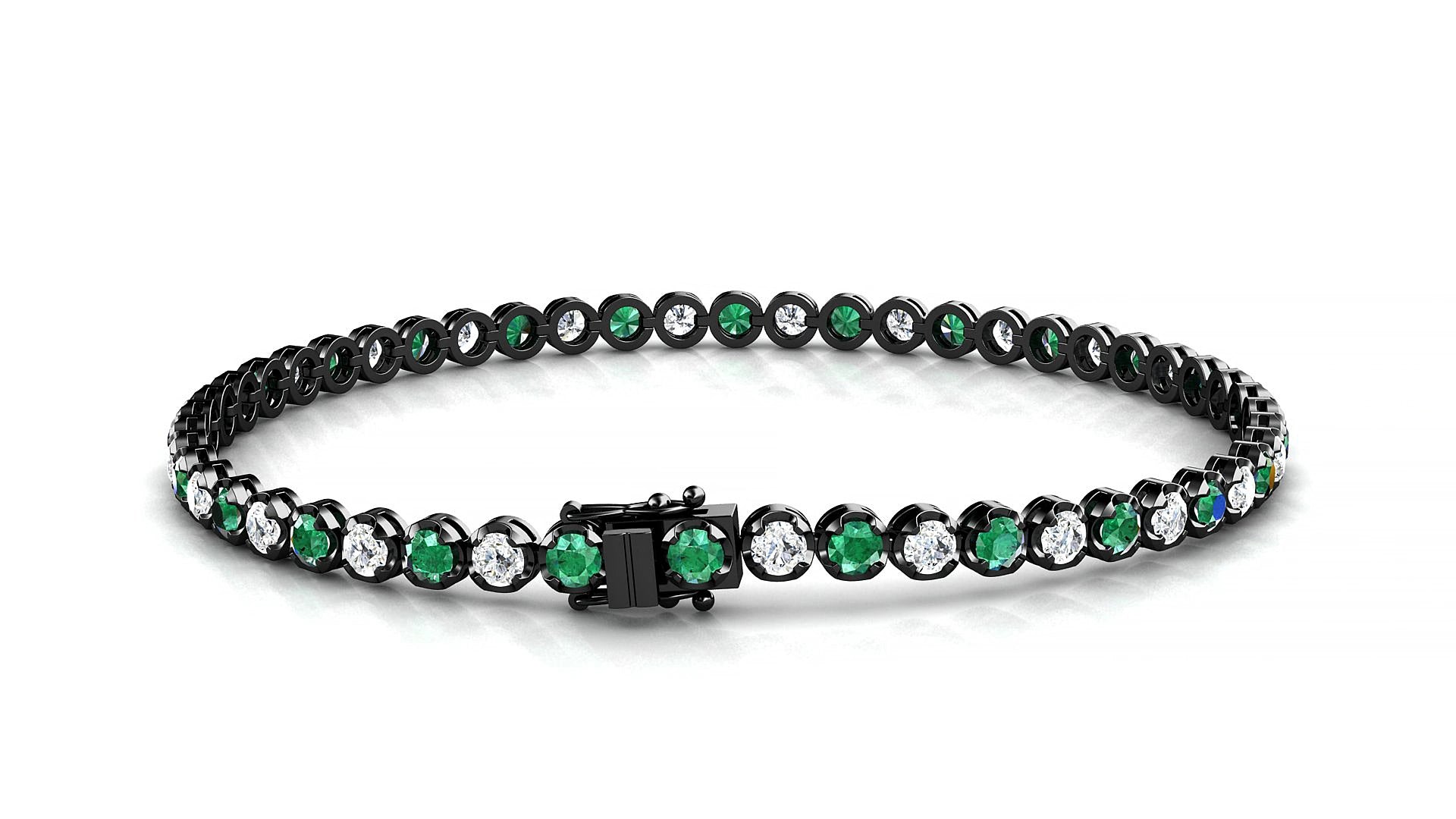 Bengal 1-1 | 18k Black Gold 2.5 mm Round Natural Emerald & Diamond 15 cm Tennis Bracelet