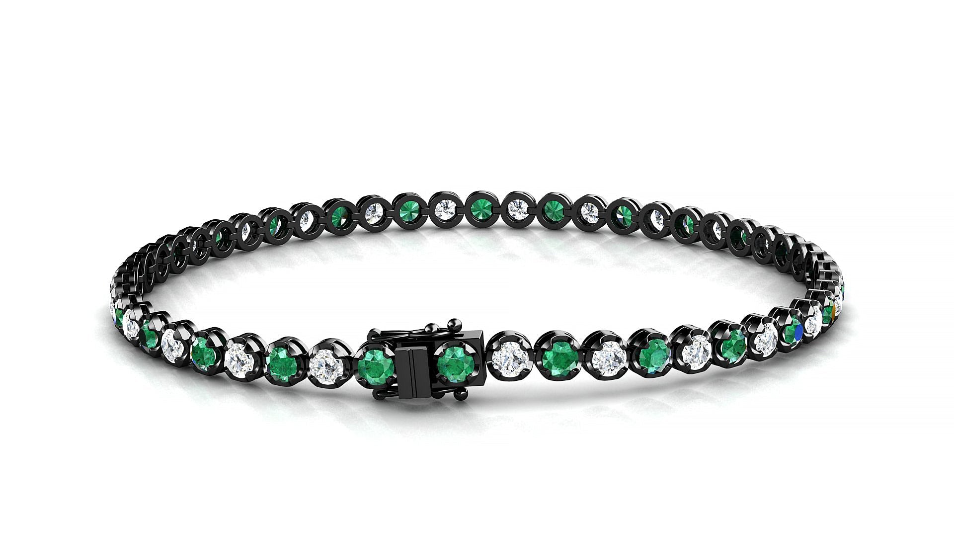 Bengal 1-1 | 18k Black Gold 2.5 mm Round Natural Emerald & Diamond Tennis Bracelet