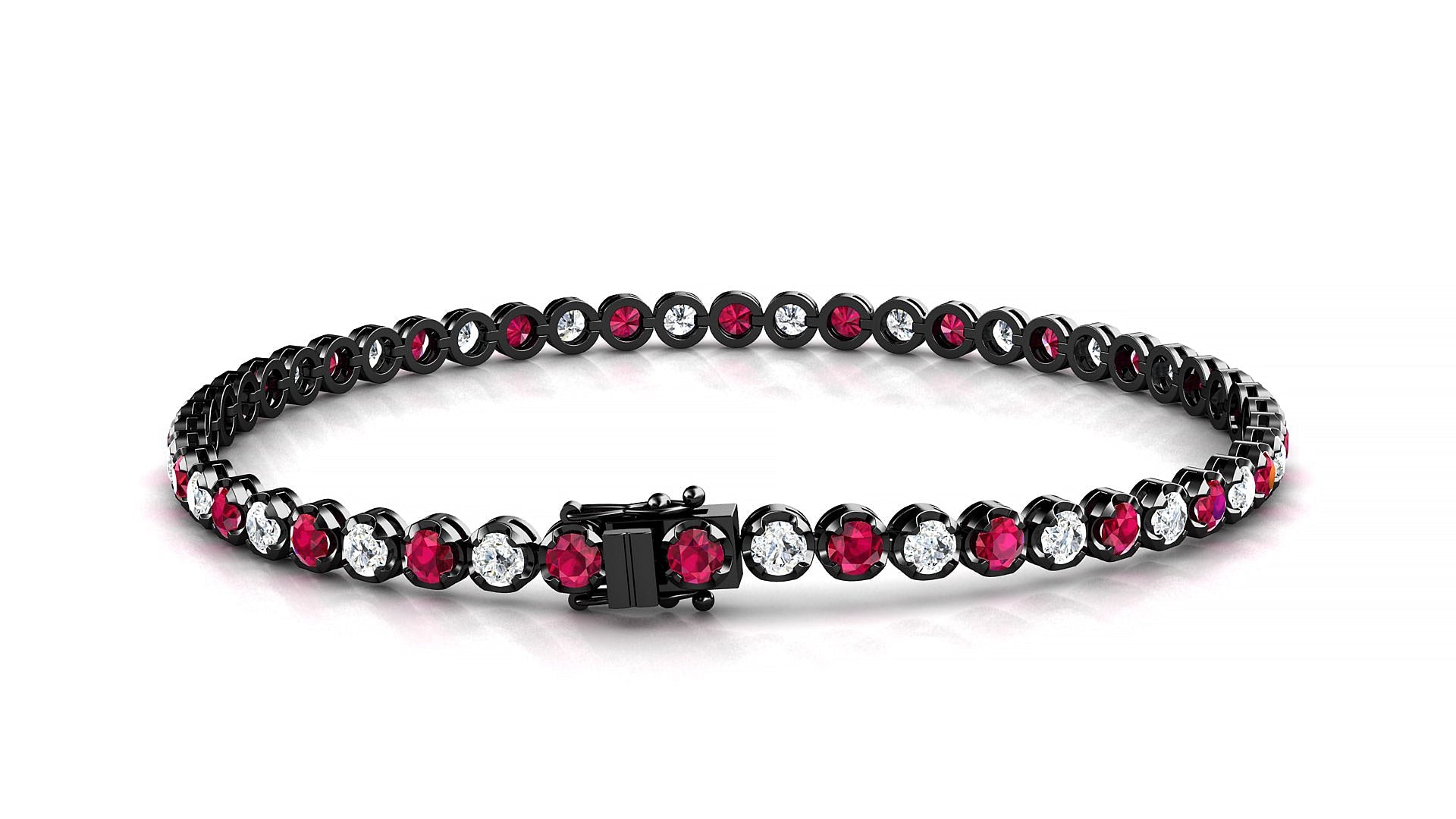 Bengal 1-1 | 18k Black Gold 2.5 mm Round Natural Ruby & Diamond Tennis Bracelet